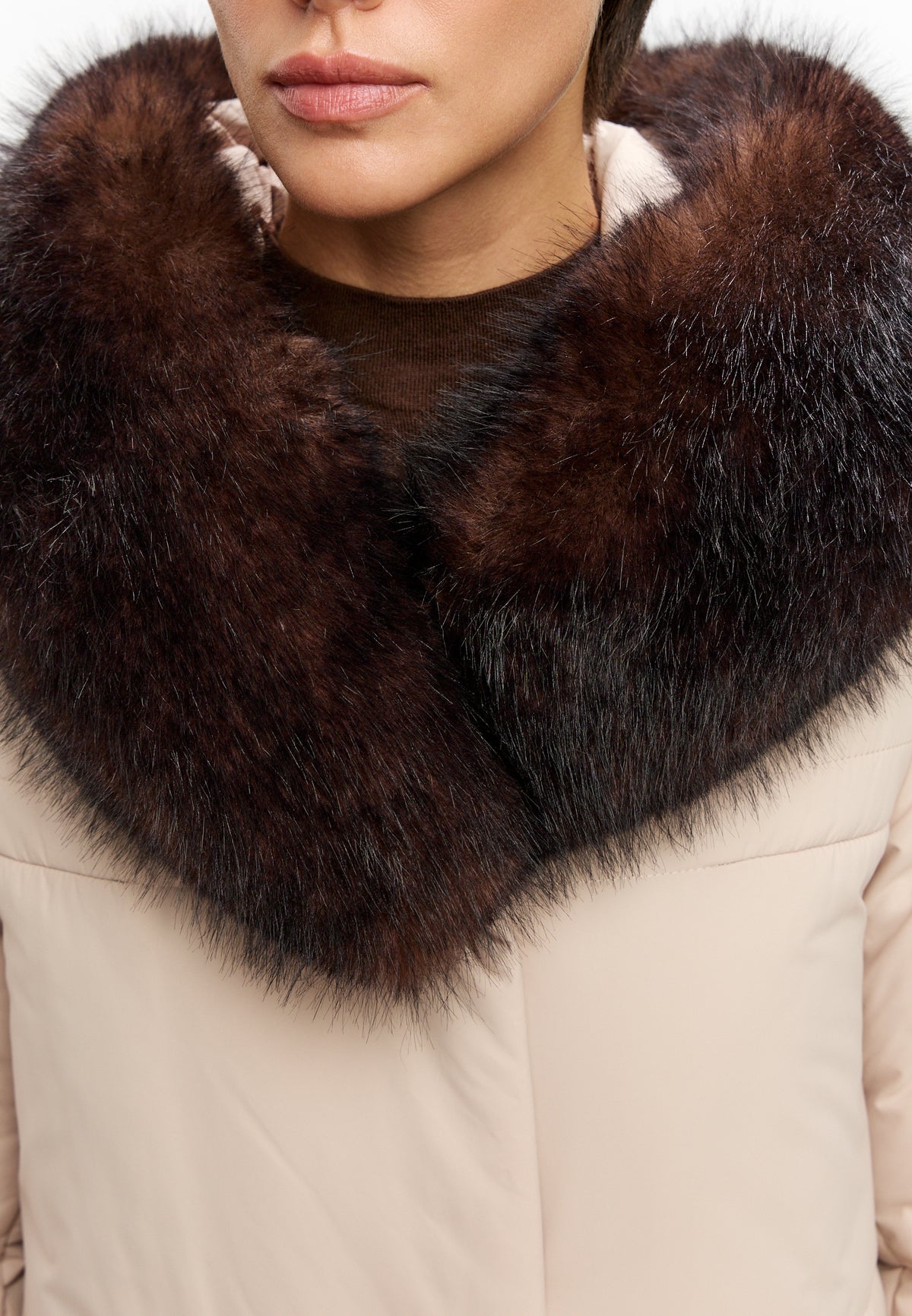 Fur Trim Hooded Puffer Coat - Milky