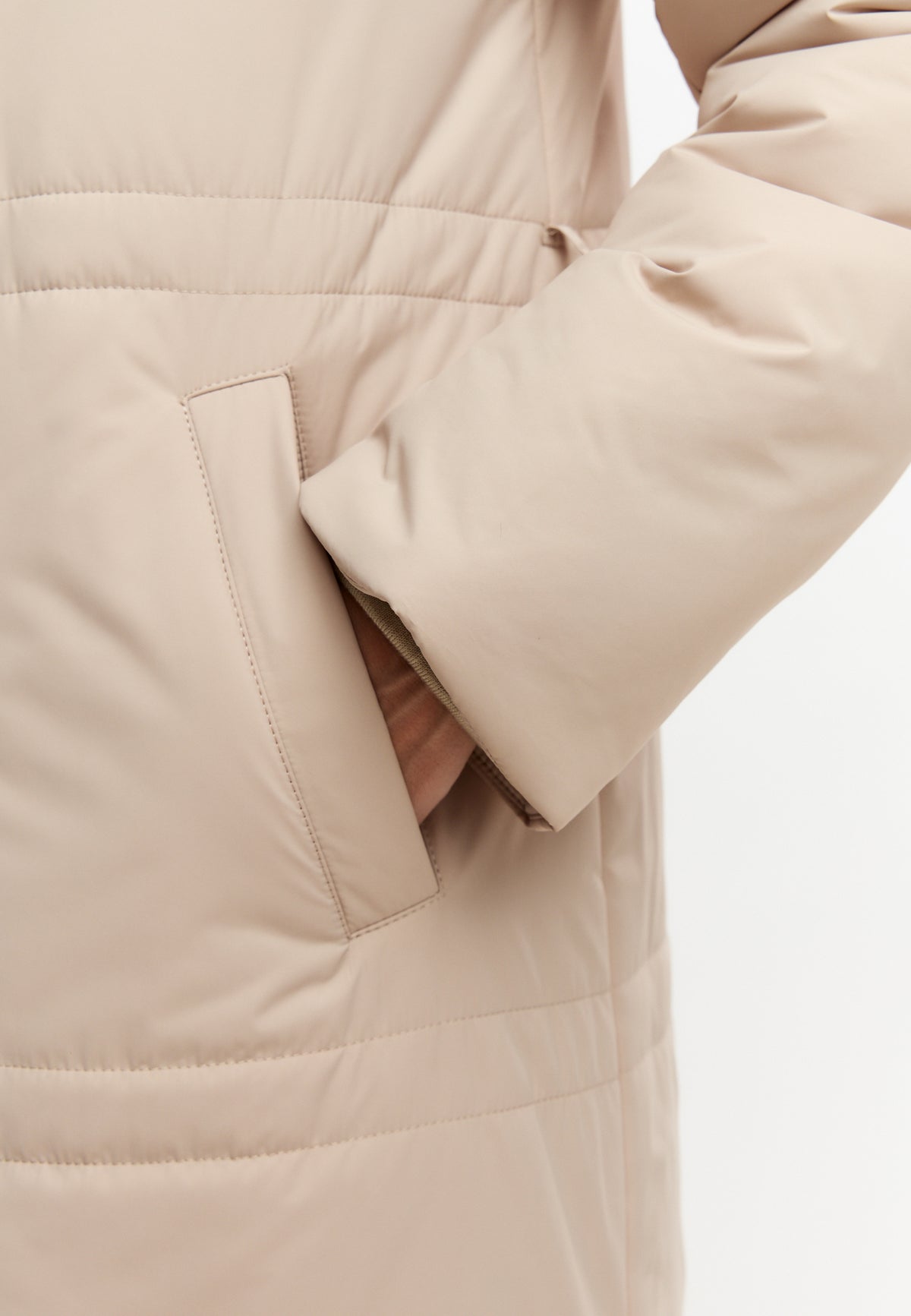 Fur Trim Hooded Puffer Coat - Milky