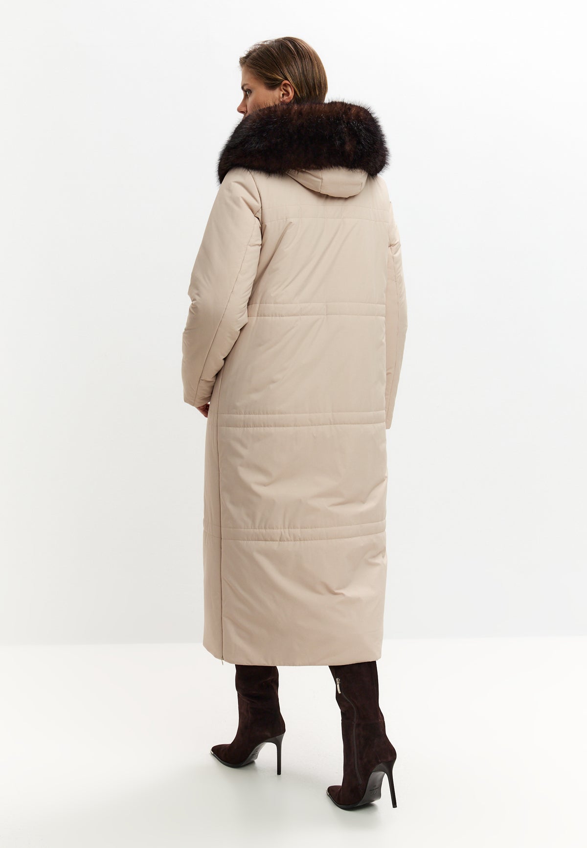 Fur Trim Hooded Puffer Coat - Milky