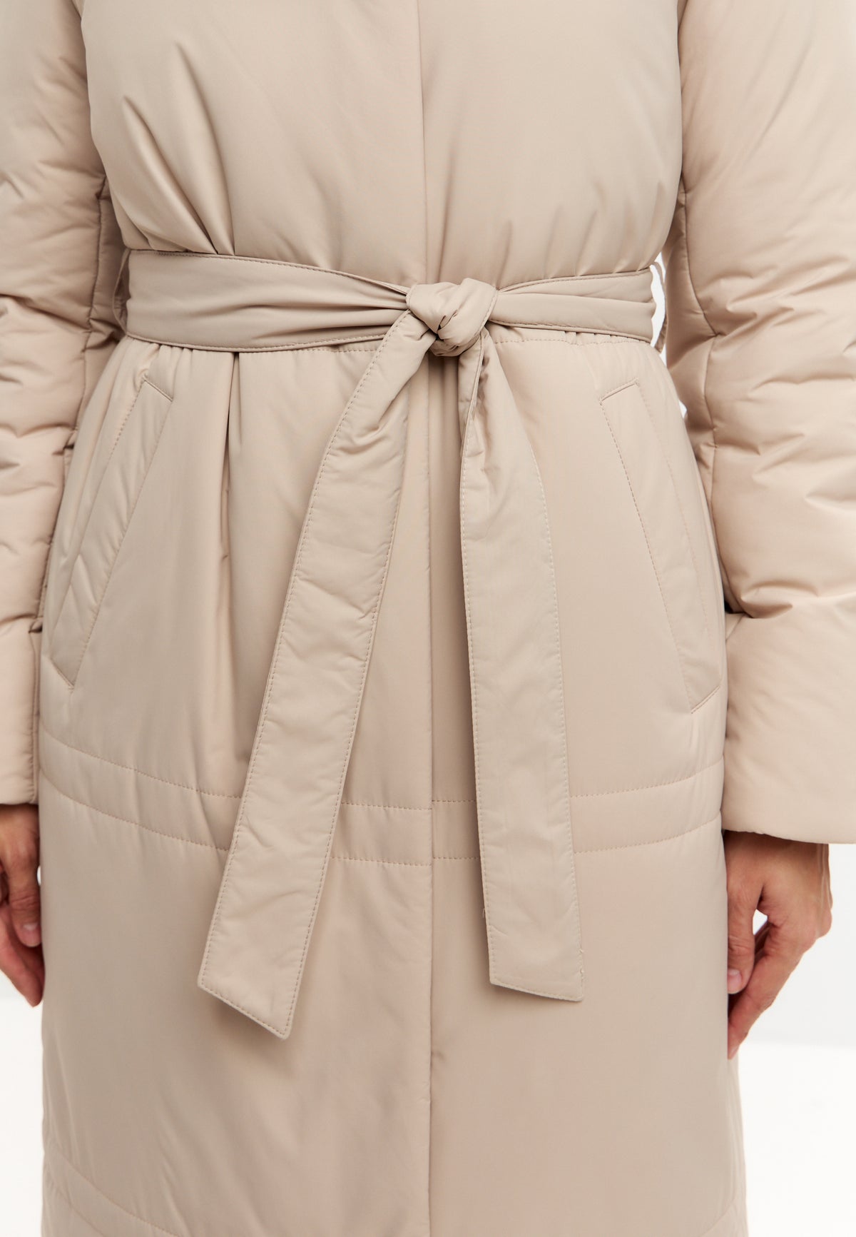 Fur Trim Hooded Puffer Coat - Milky