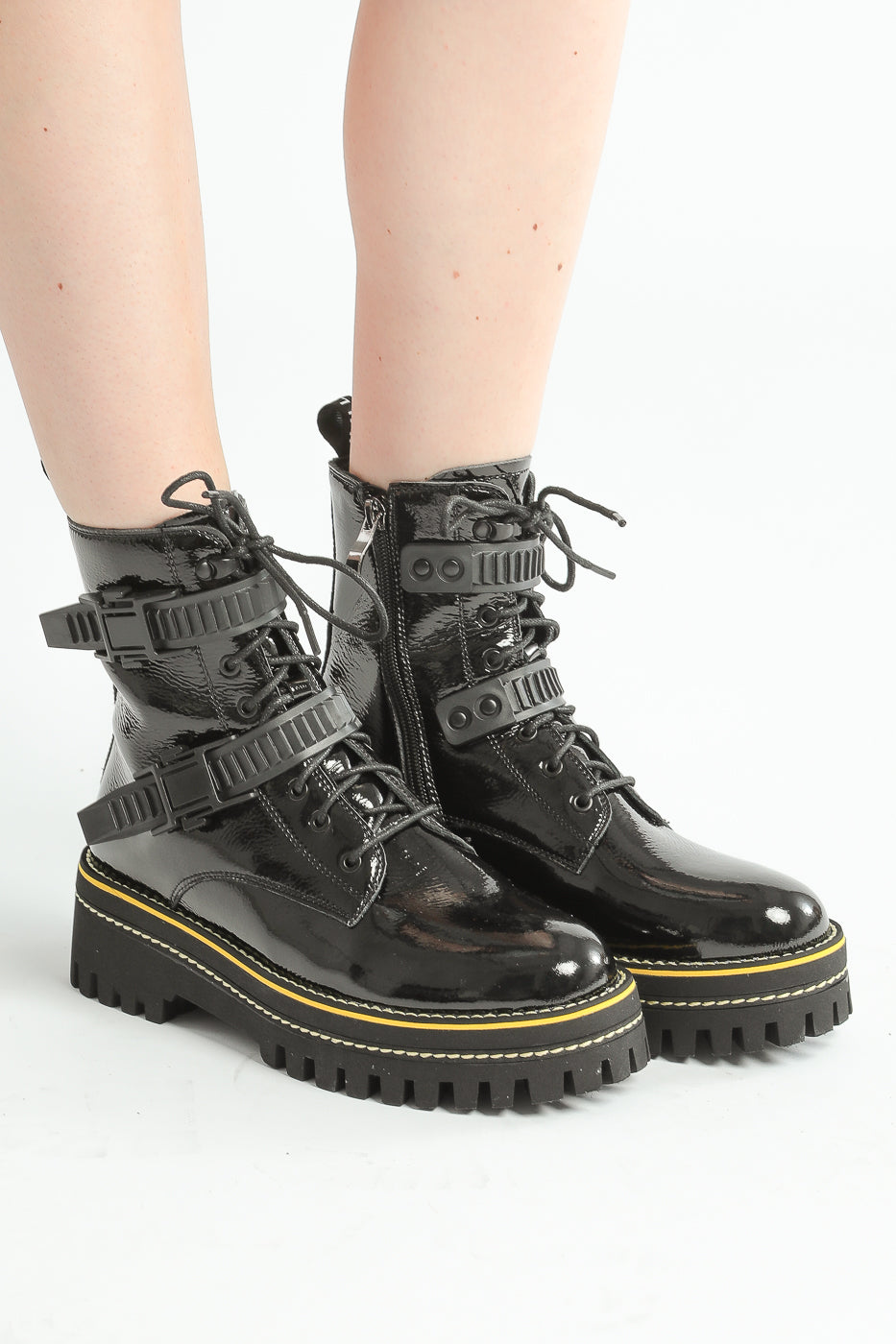 Glossy Platform Combat Boots