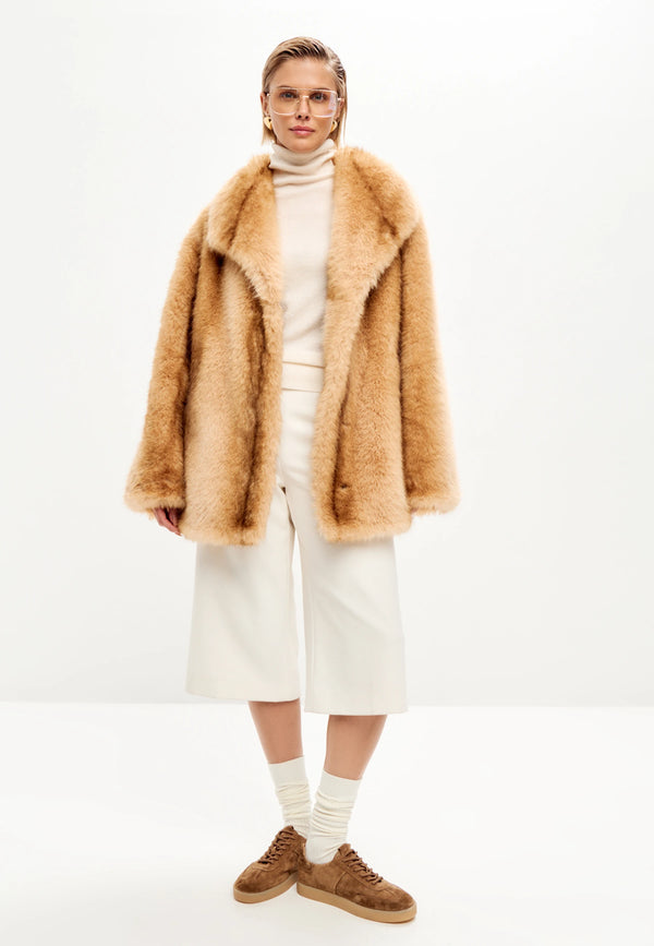 Golden Oversized Fox Faux Fur Jacket