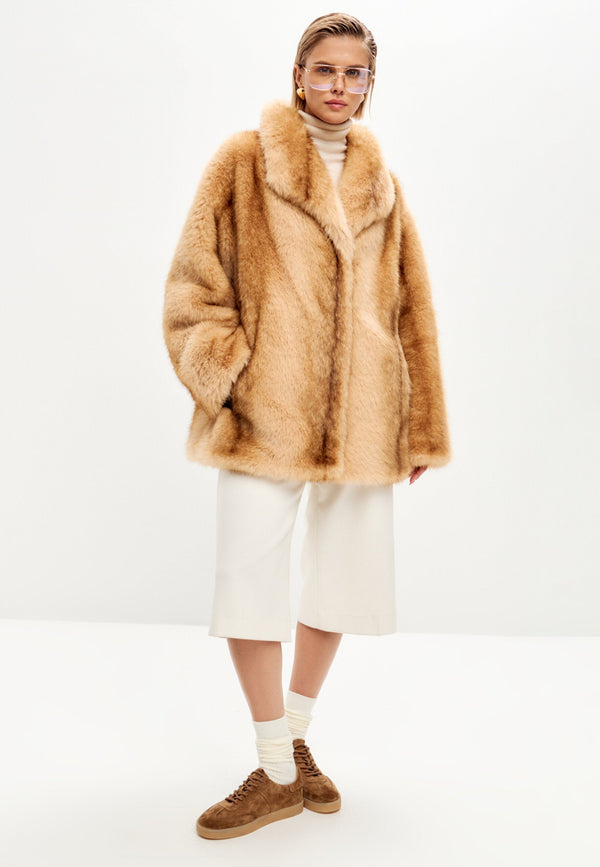 Golden Oversized Fox Faux Fur Jacket