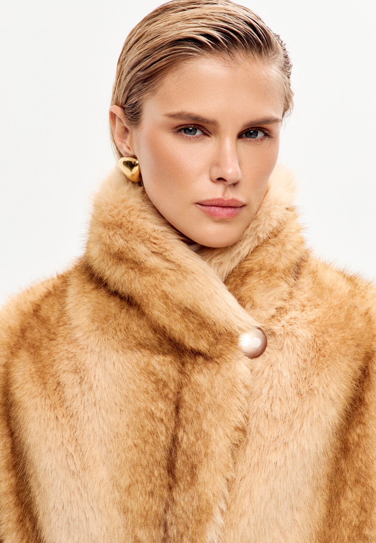 Golden Oversized Fox Faux Fur Jacket
