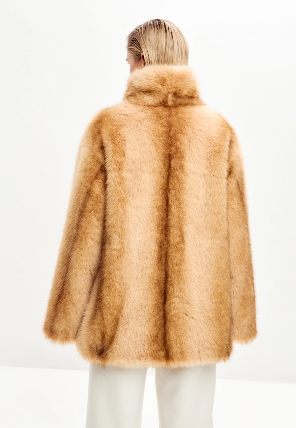 Golden Oversized Fox Faux Fur Jacket