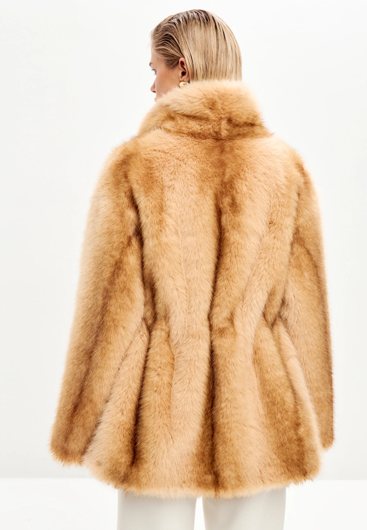 Golden Oversized Fox Faux Fur Jacket