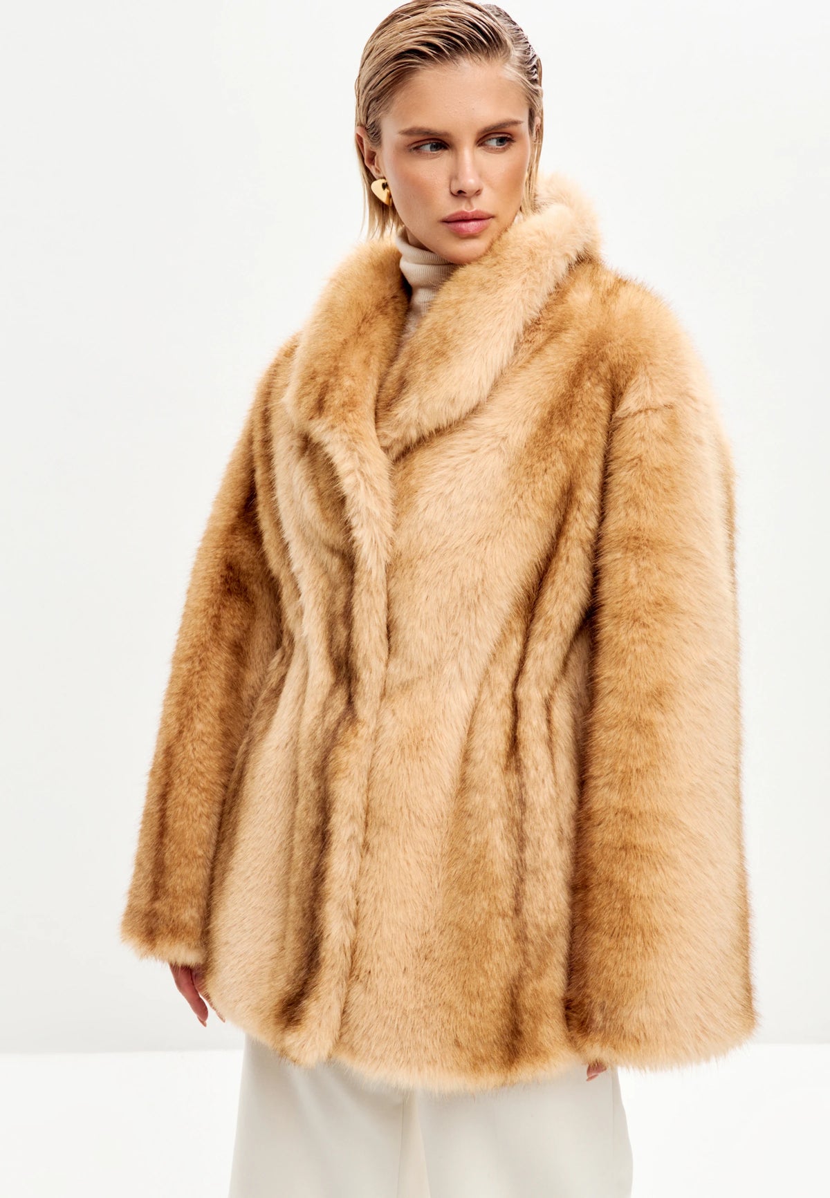 Golden Oversized Fox Faux Fur Jacket