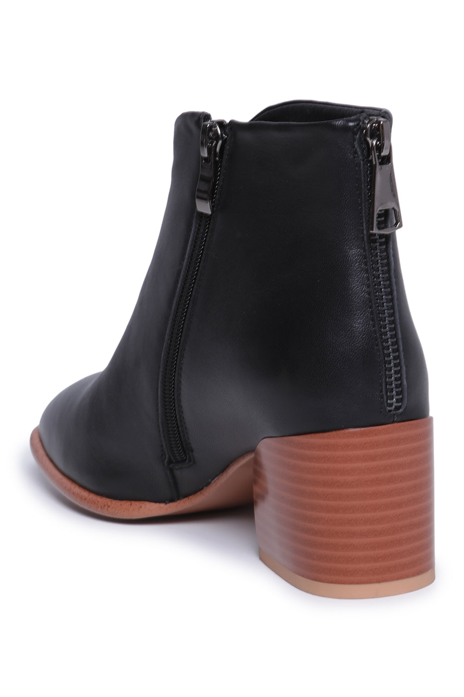 Leather Block Heel Ankle Boots - Black