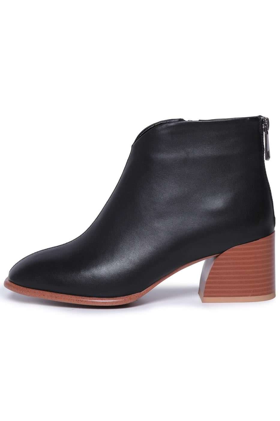 Leather Block Heel Ankle Boots - Black