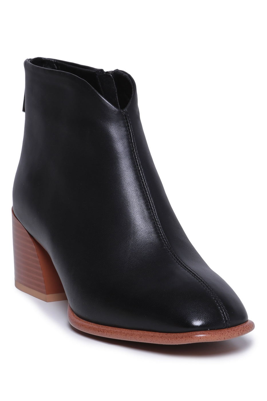 Leather Block Heel Ankle Boots - Black