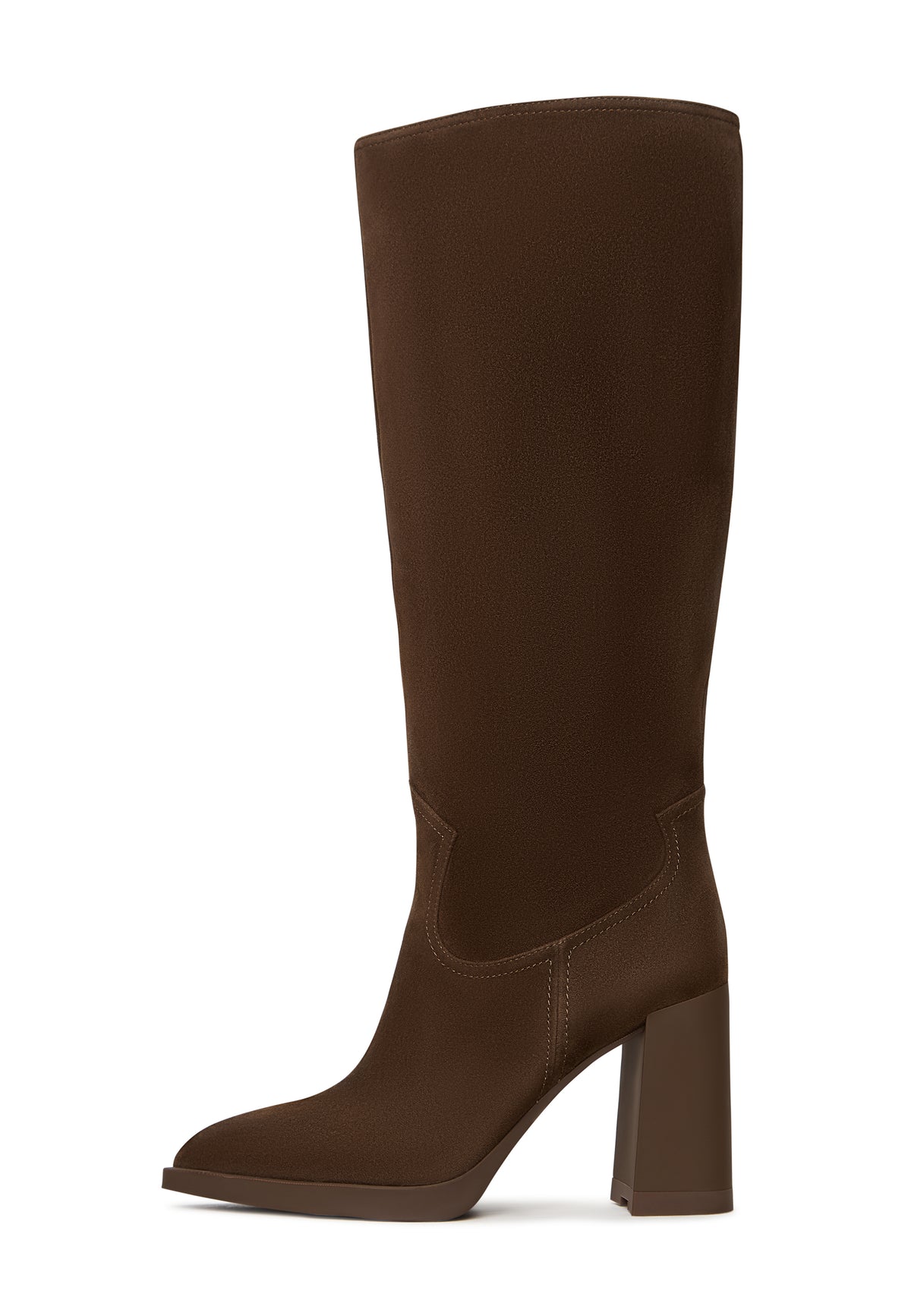 Eleganckie kozaki za kolano z blokowym obcasem Bambi - brązowe