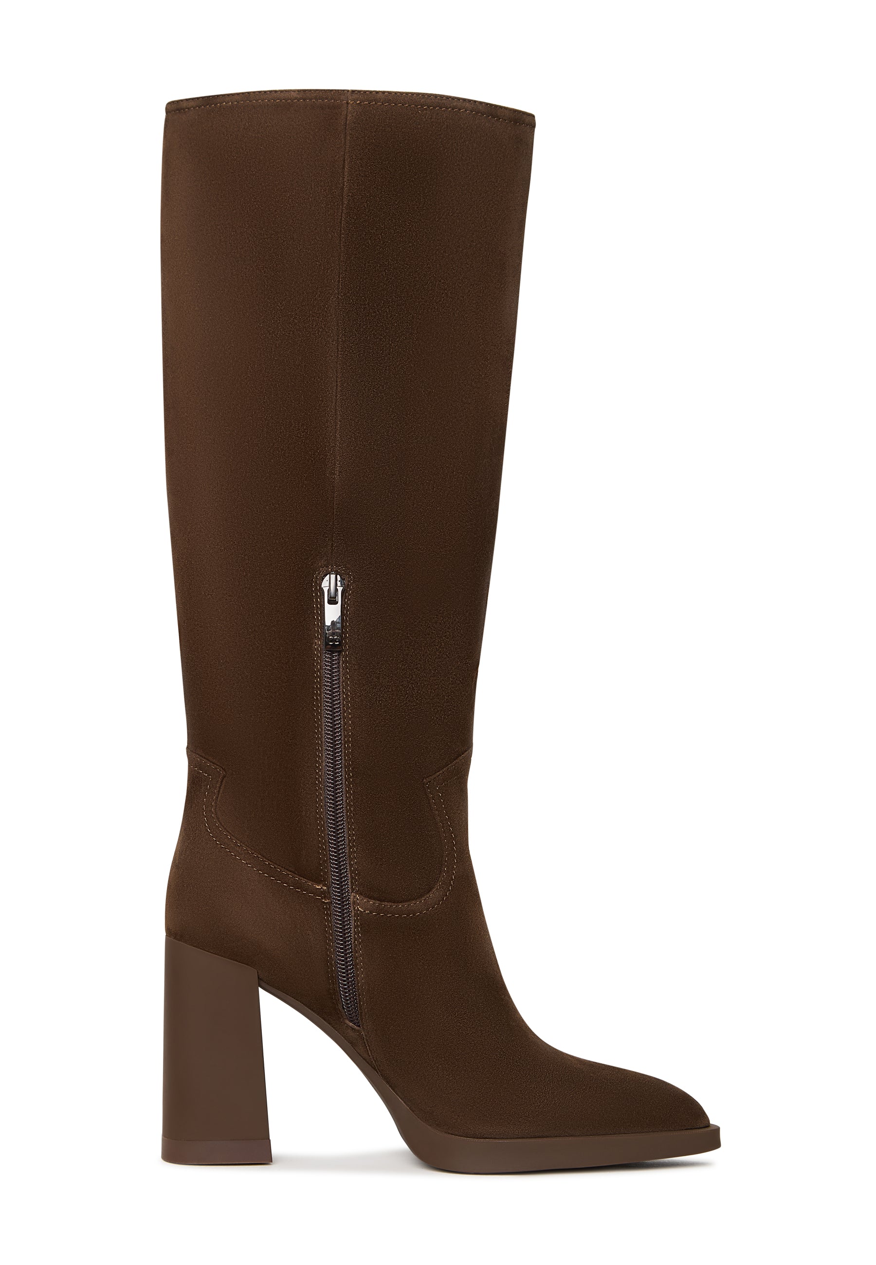 Elegant Knee-High Boots with Block Heel Bambi - Brown