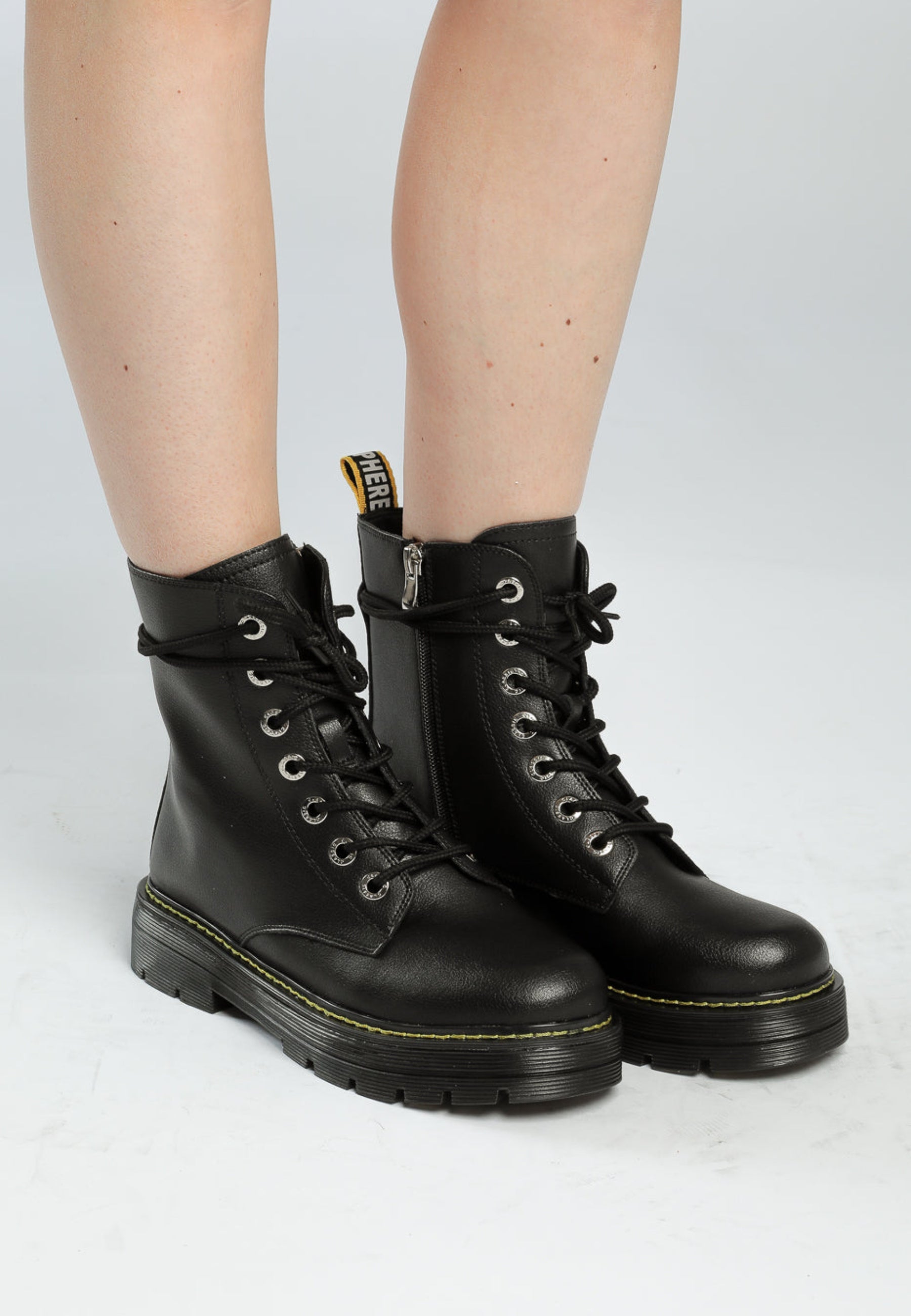 Classic Lace-Up Leather Boots - Black