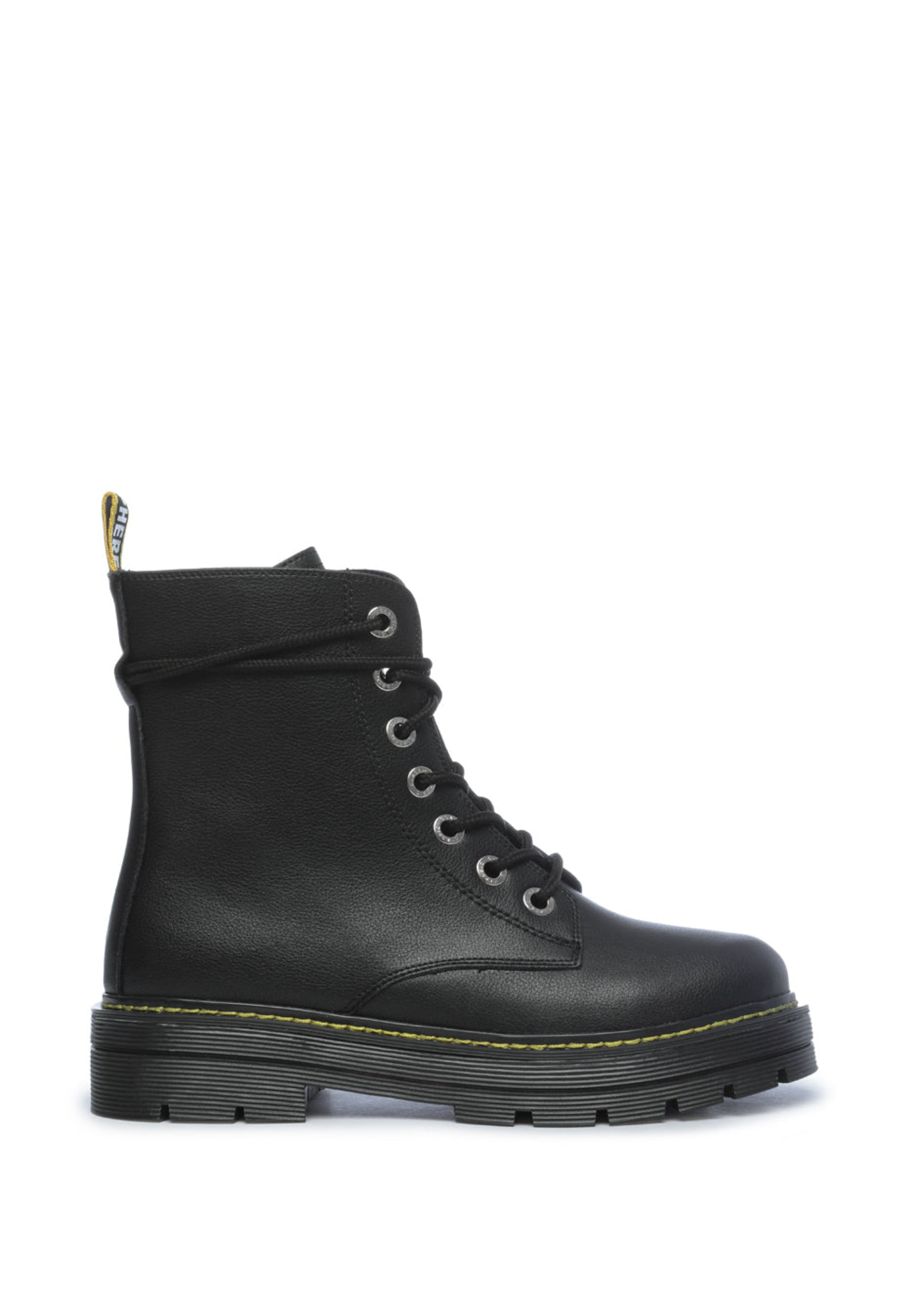 Classic Lace-Up Leather Boots - Black