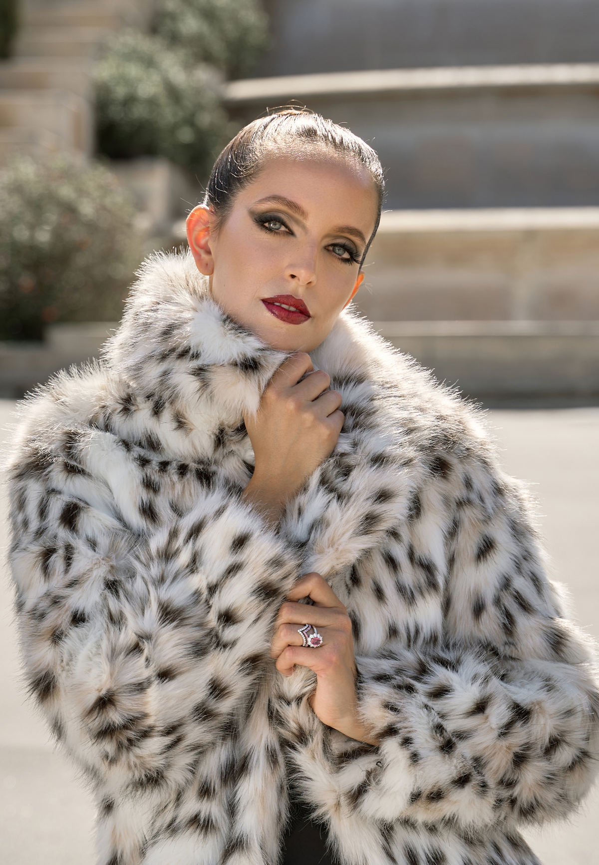 Luxe Spotted Faux Long Coat