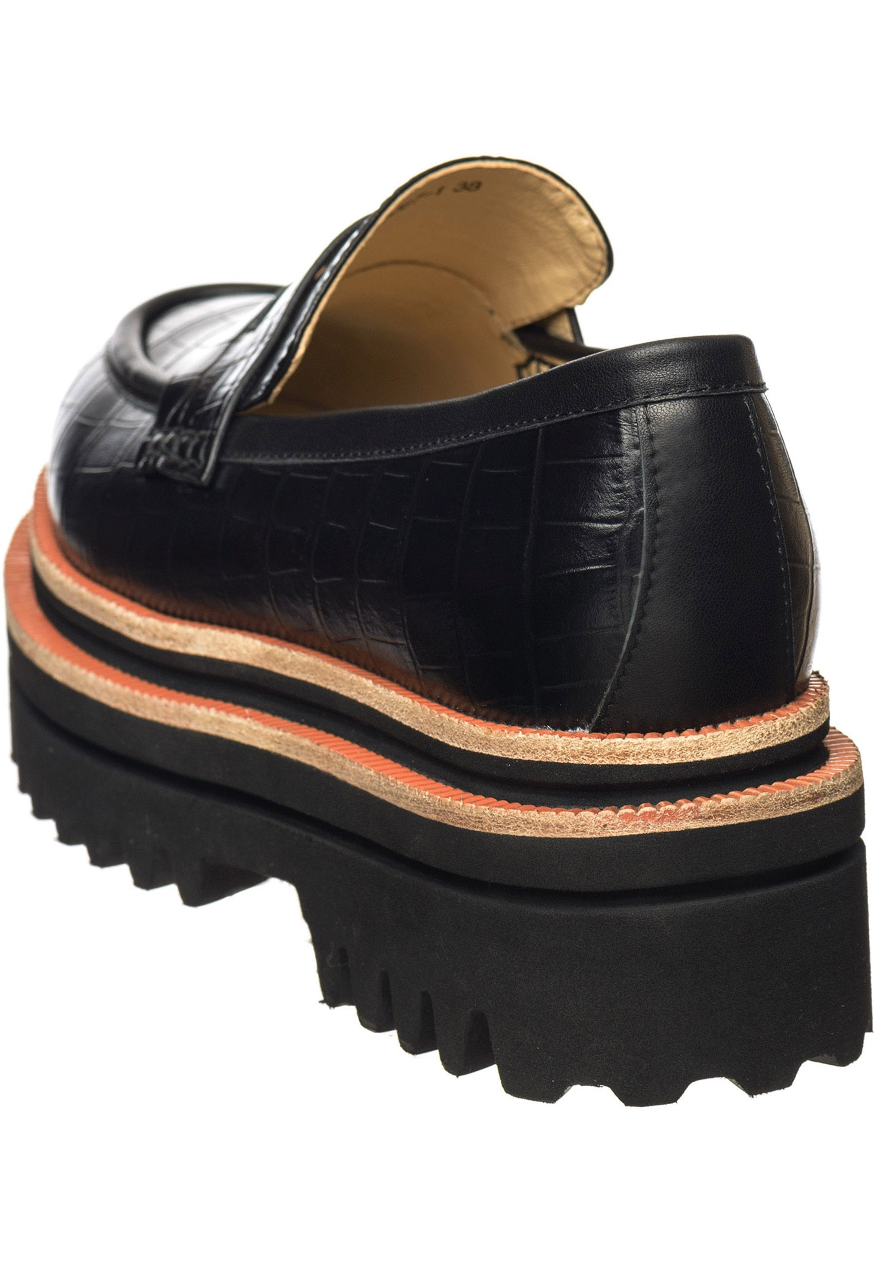 Croc-Embossed Platform Loafers - Black