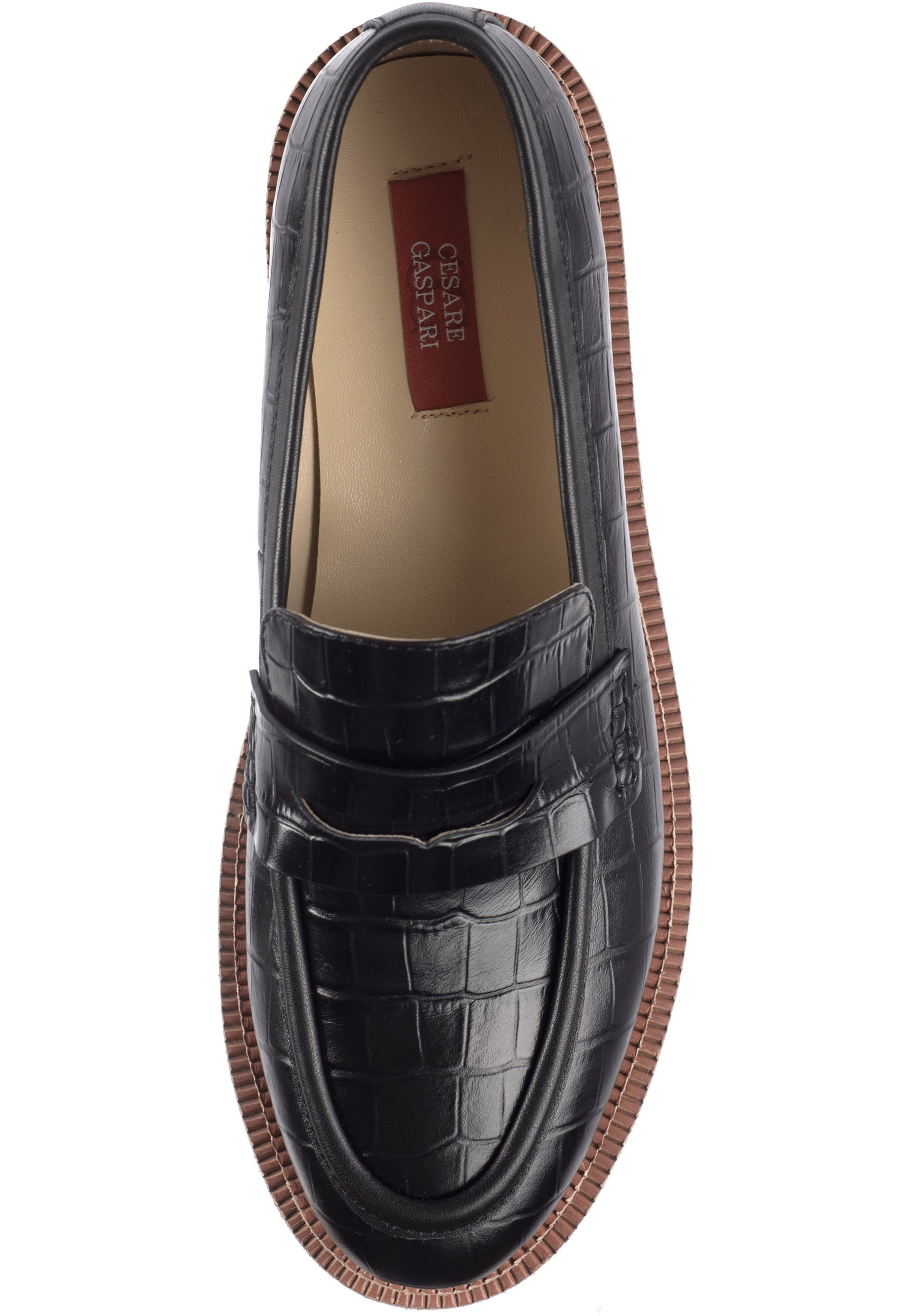 Croc-Embossed Platform Loafers - Black