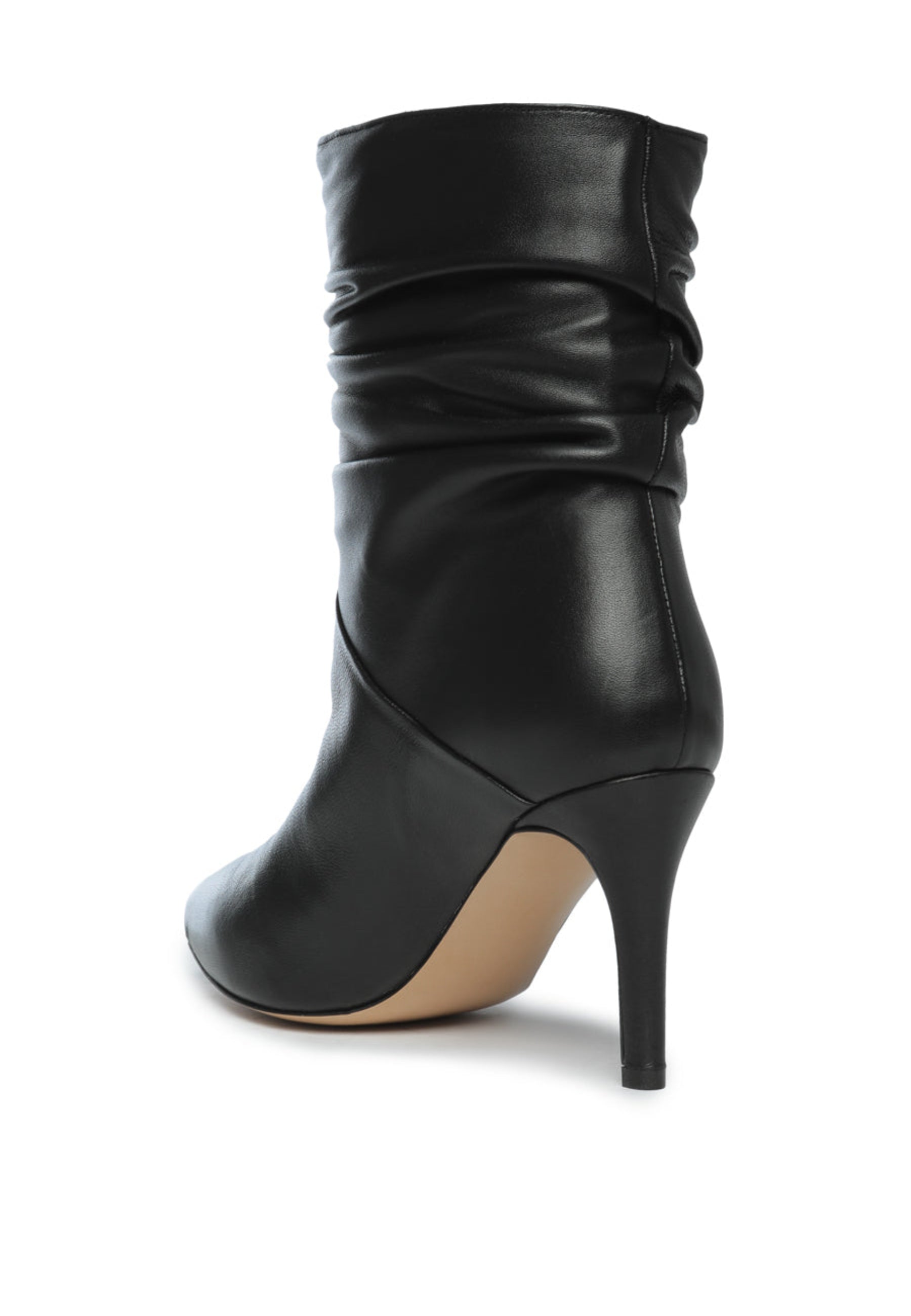 Ruched Leather Ankle Boots - Black