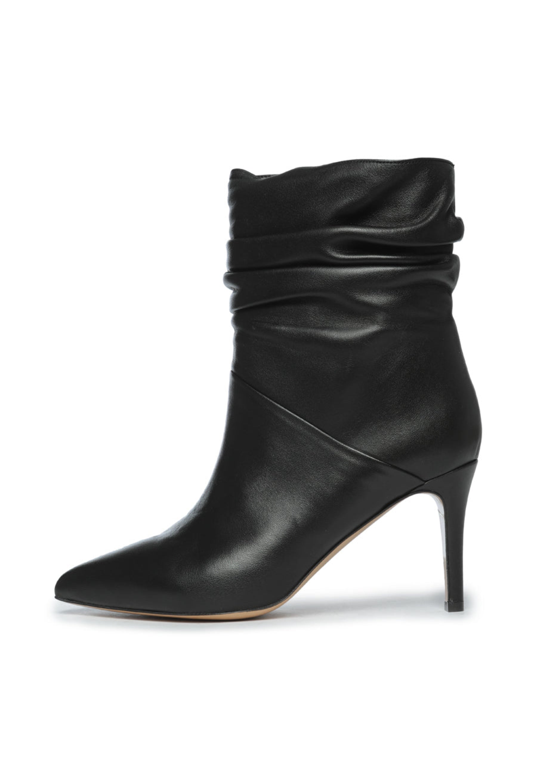 Ruched Leather Ankle Boots - Black