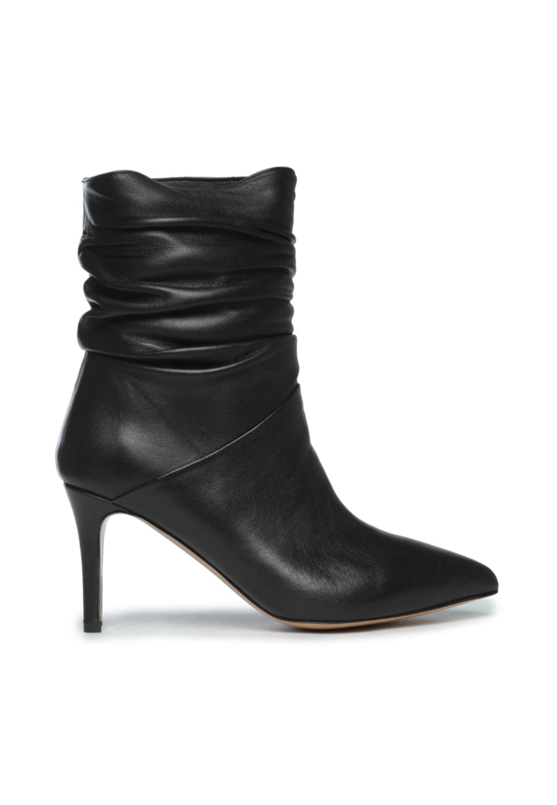 Ruched Leather Ankle Boots - Black