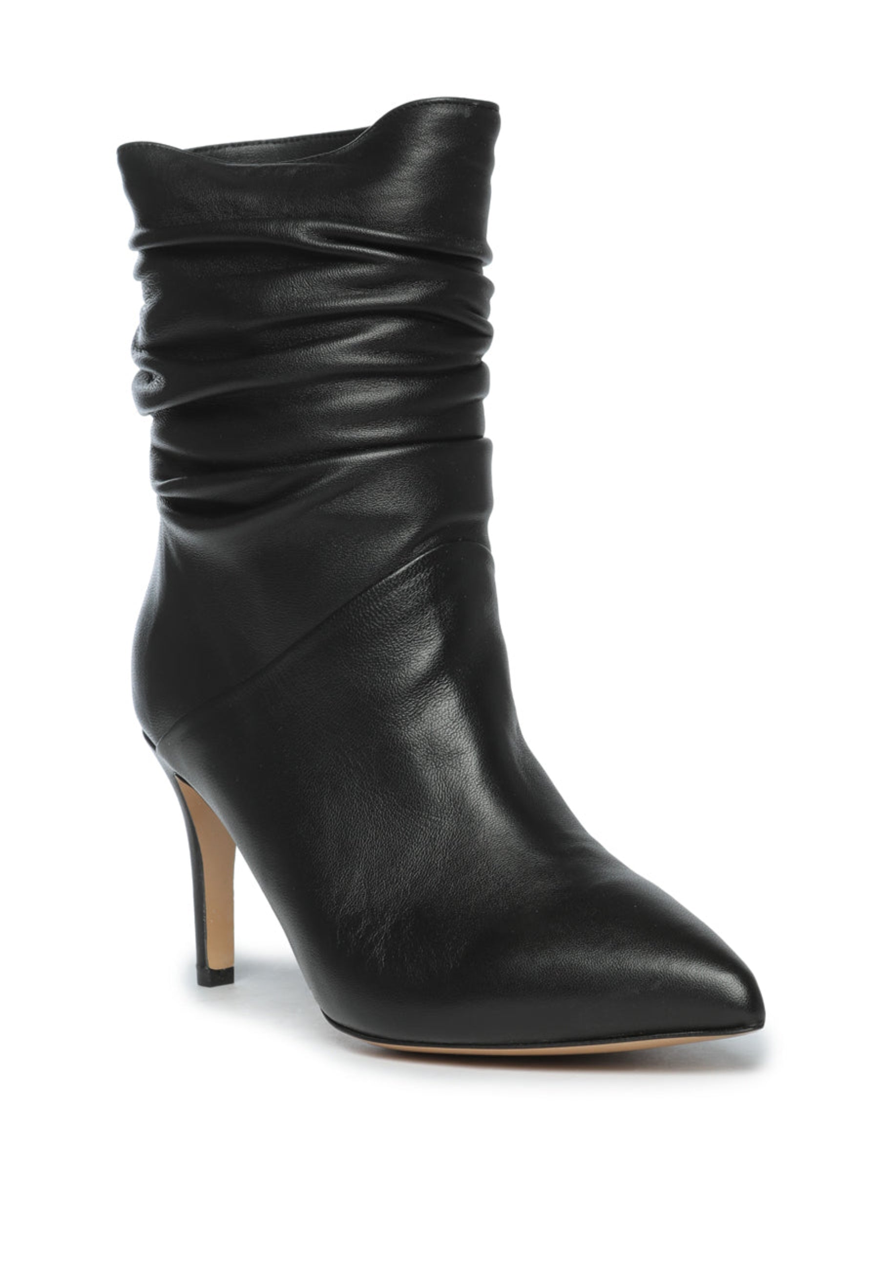 Ruched Leather Ankle Boots - Black