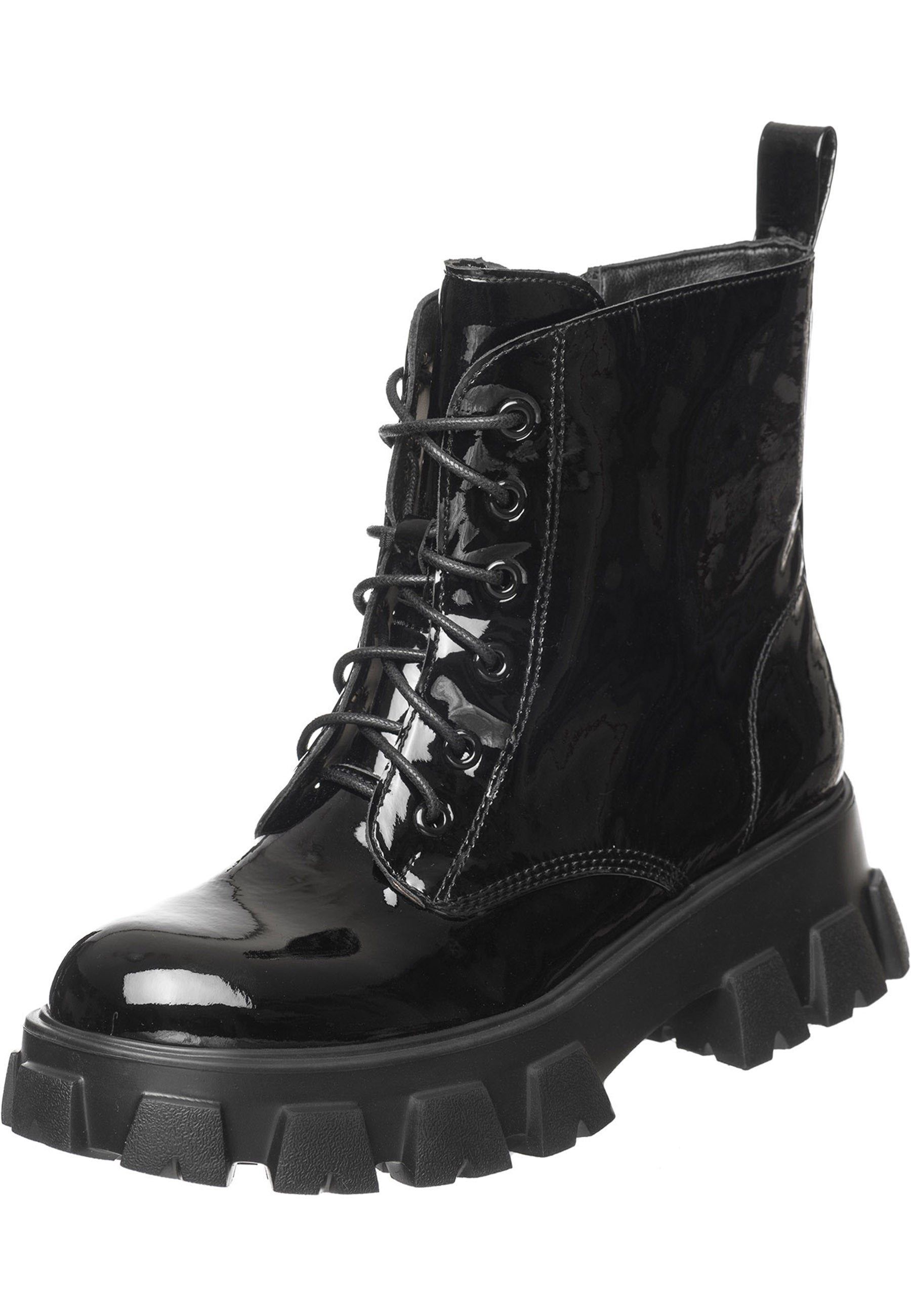 Glossy Chunky Combat Boots - Black