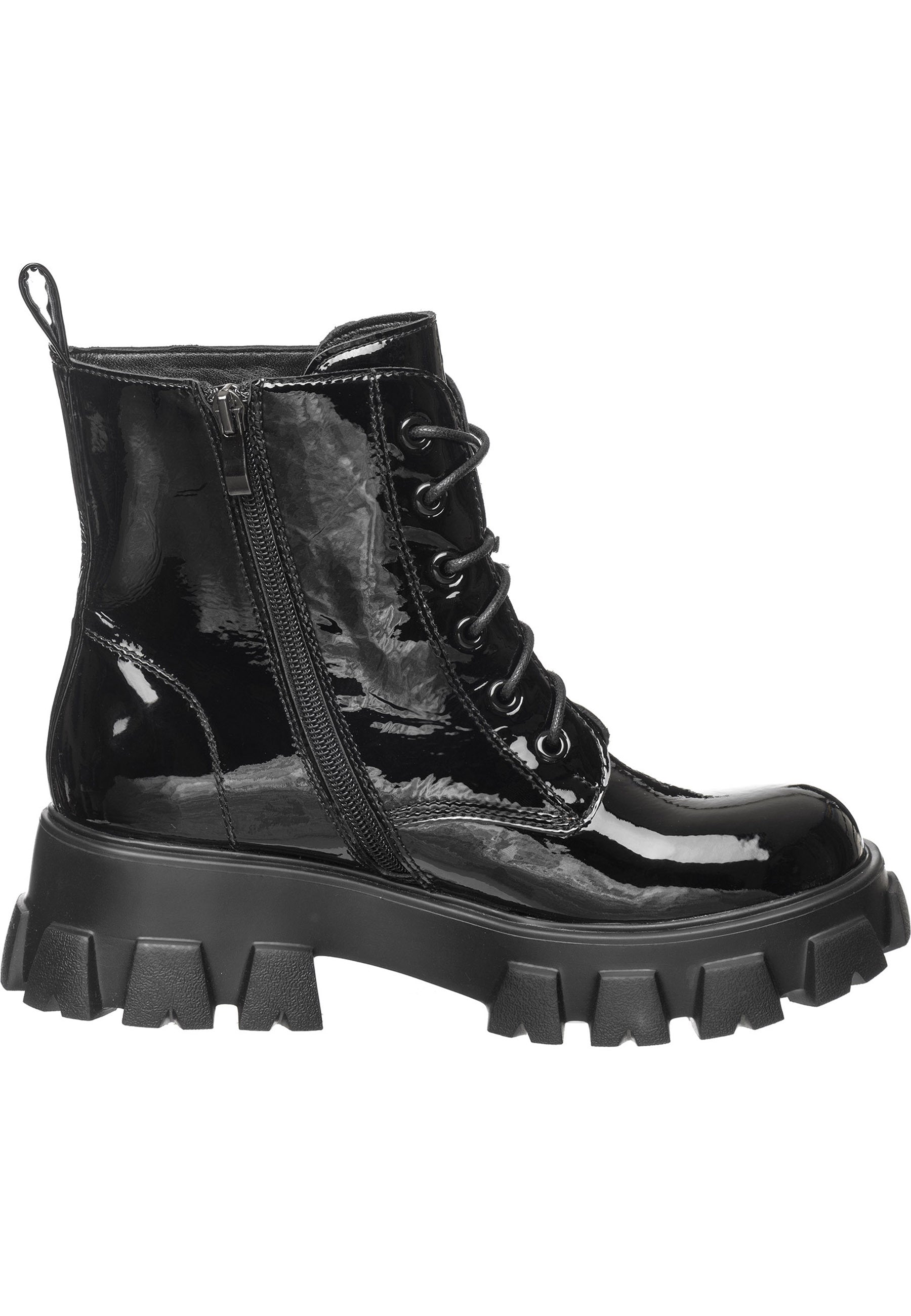 Glossy Chunky Combat Boots - Black