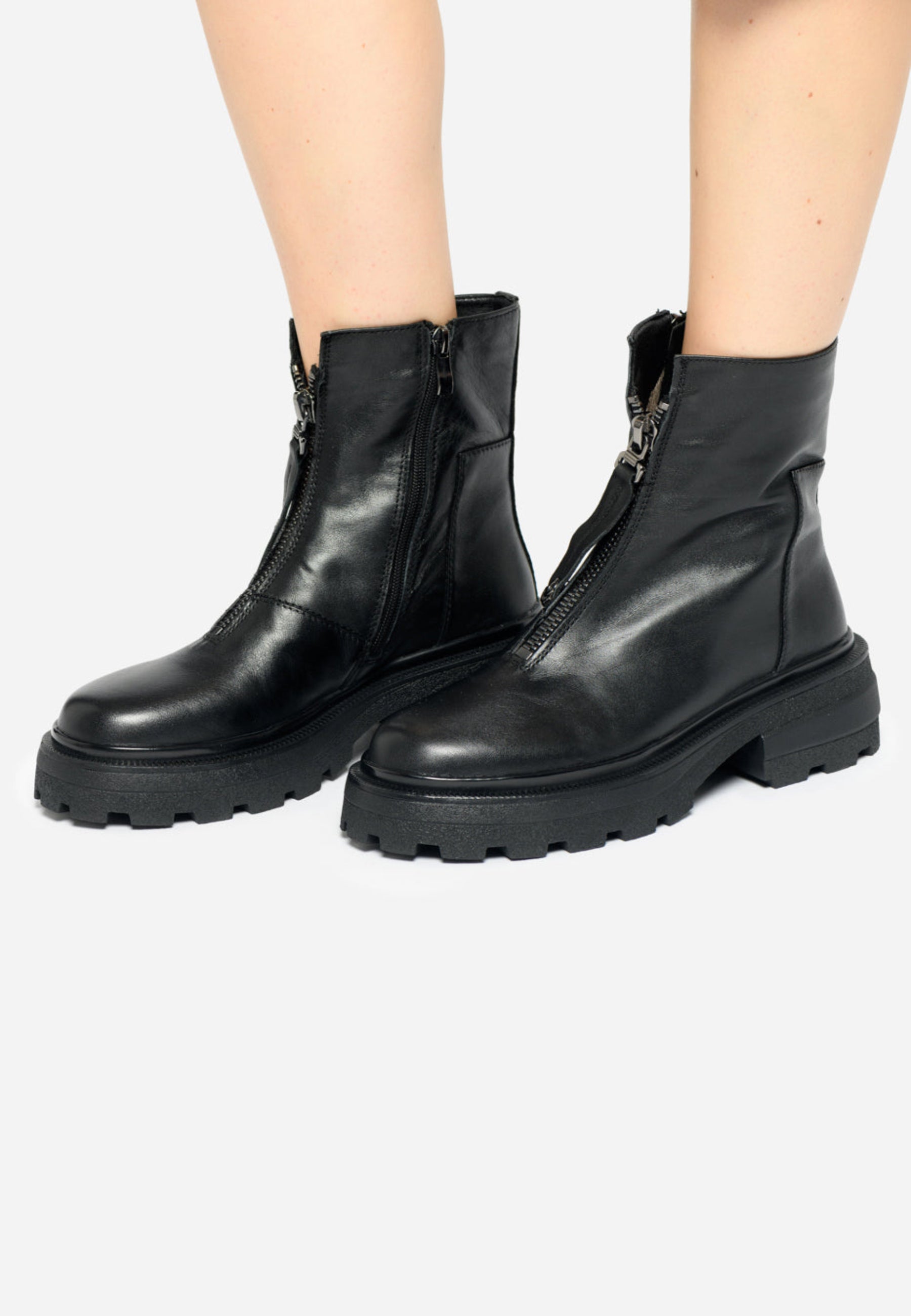 Zipped Chunky Leather Ankle Boots