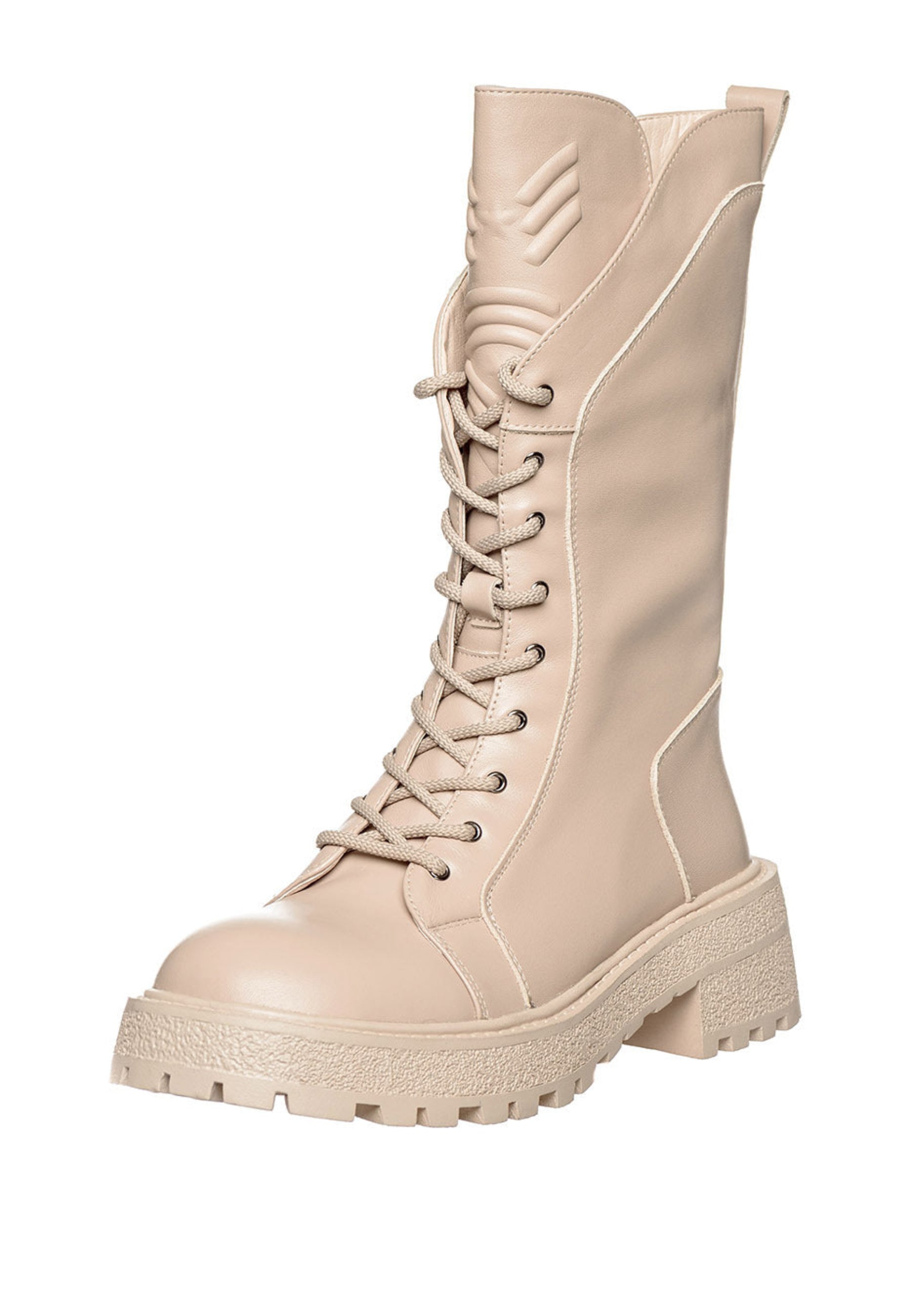 Rugged Lace-Up Combat Boots - Beige