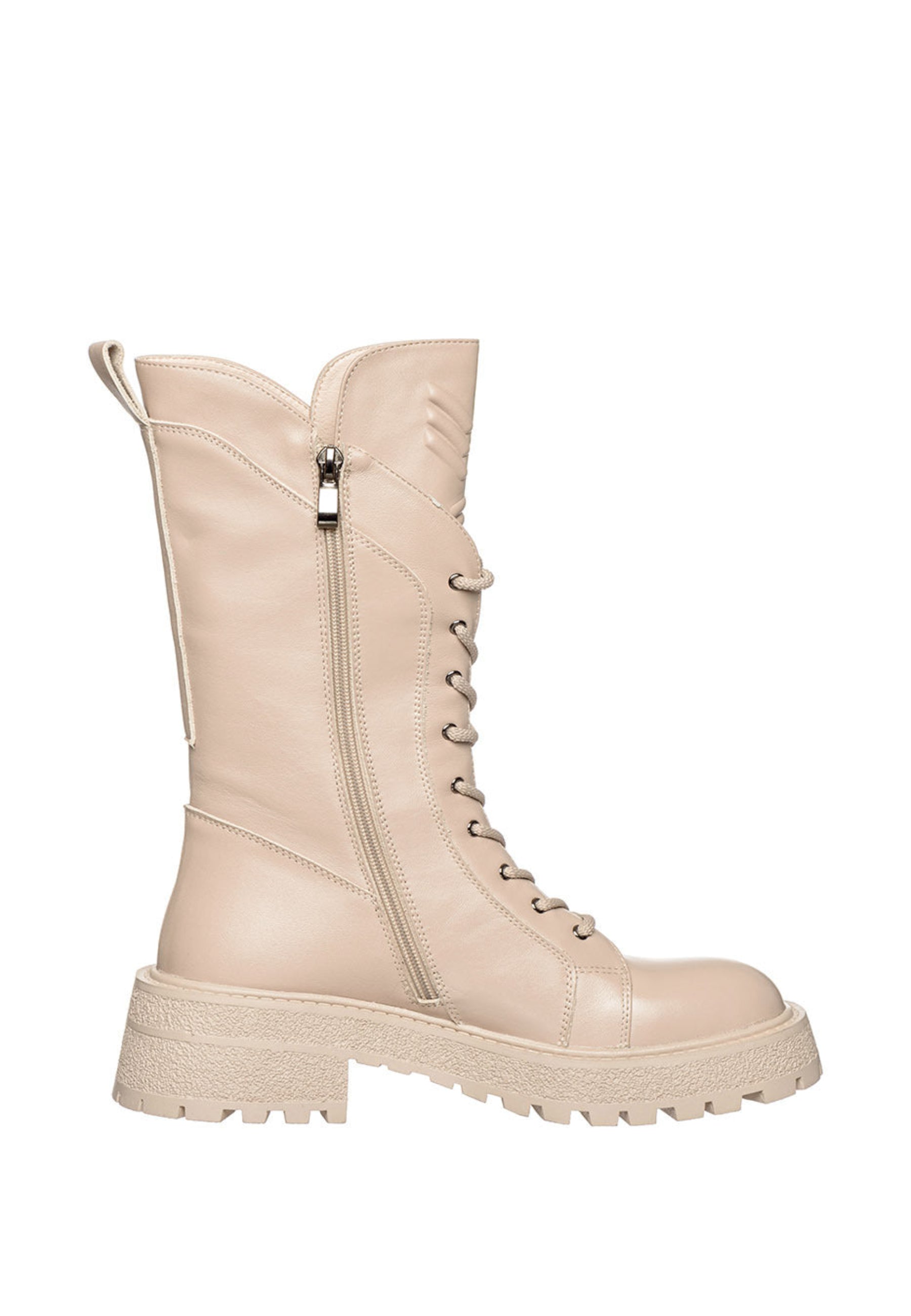 Rugged Lace-Up Combat Boots - Beige