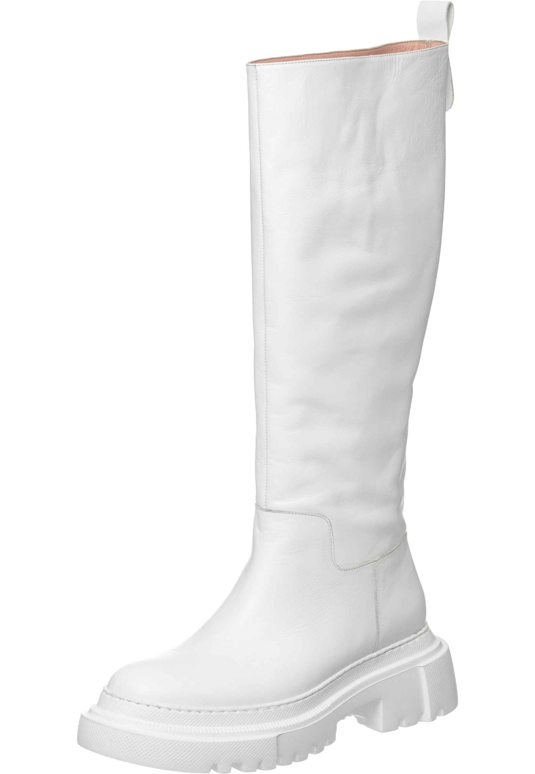 Tall Chunky Sole Leather Boots - White