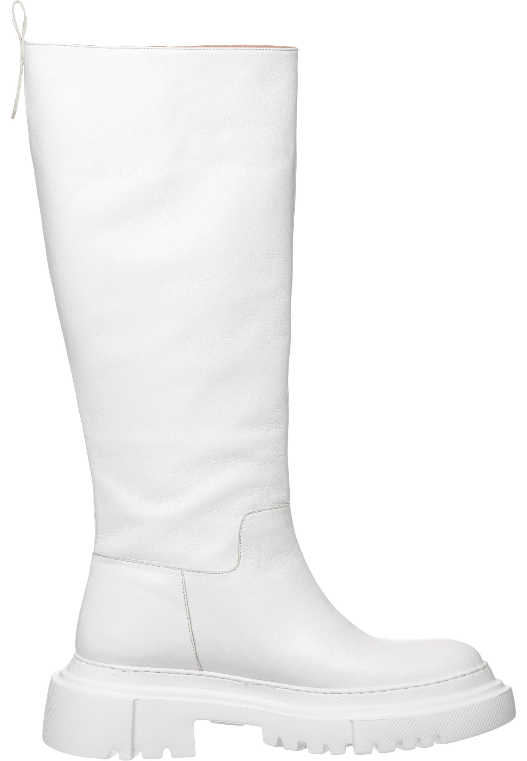 Tall Chunky Sole Leather Boots - White