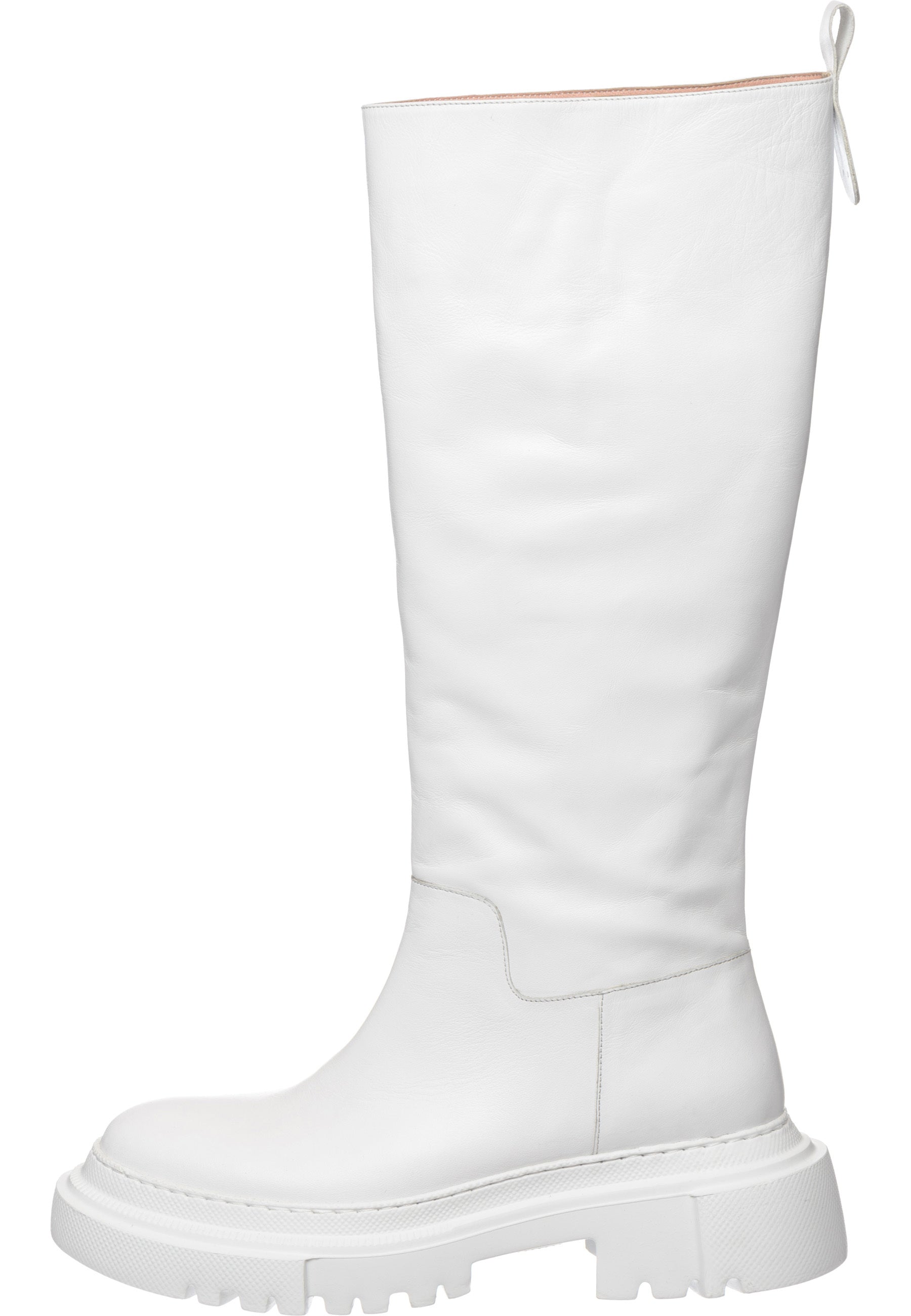 Tall Chunky Sole Leather Boots - White