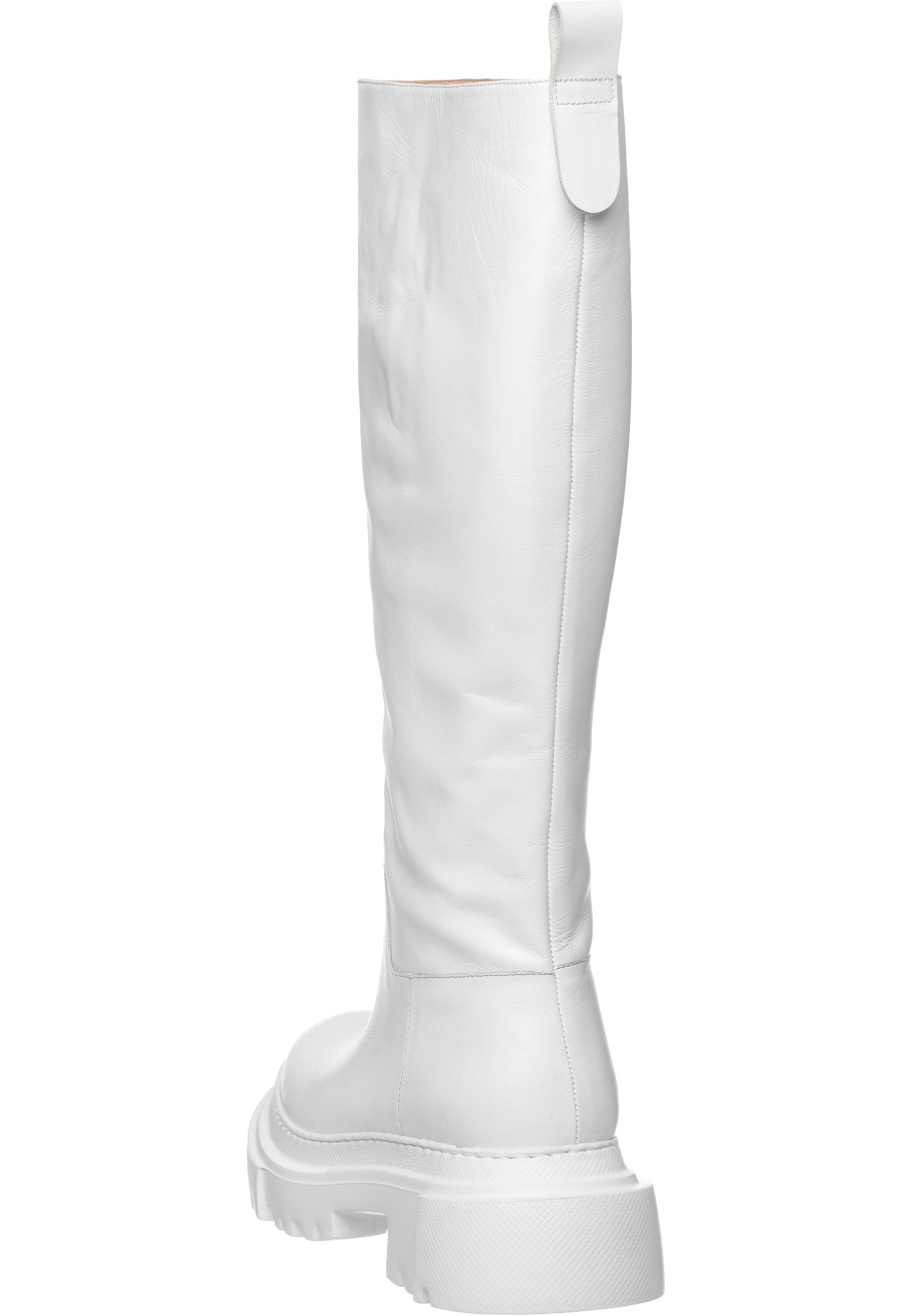 Tall Chunky Sole Leather Boots - White