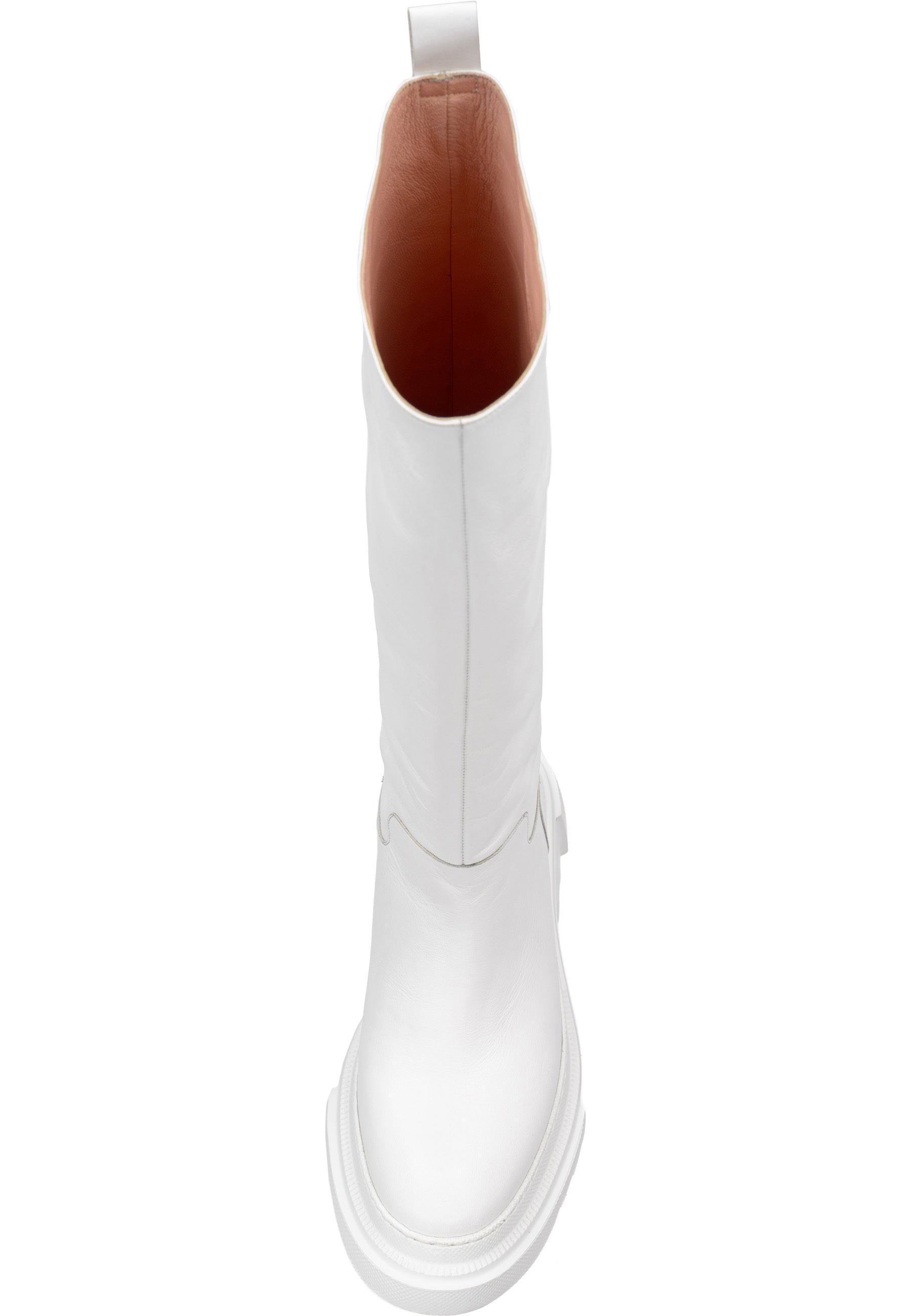 Tall Chunky Sole Leather Boots - White