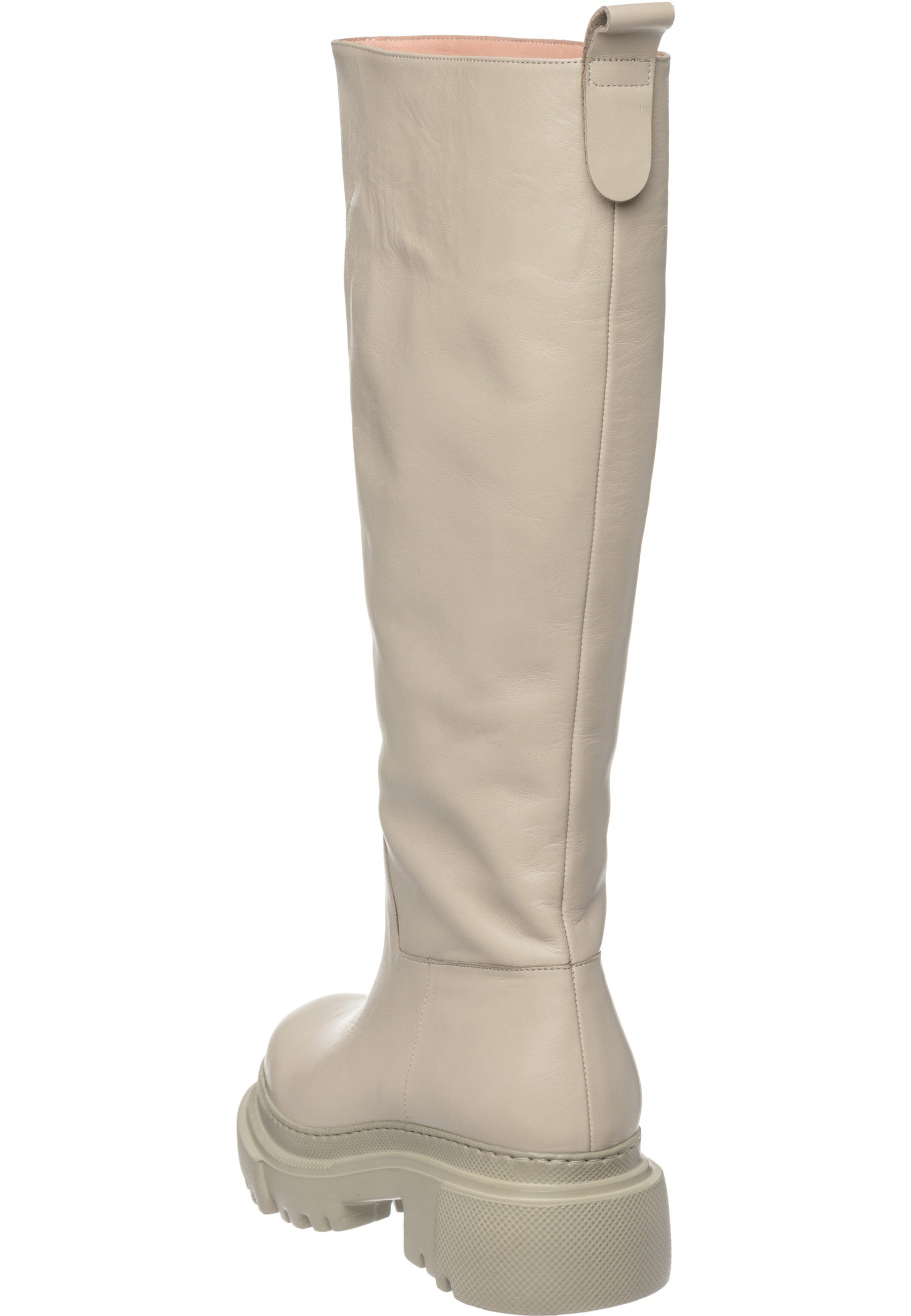 Tall Chunky Sole Leather Boots - Beige