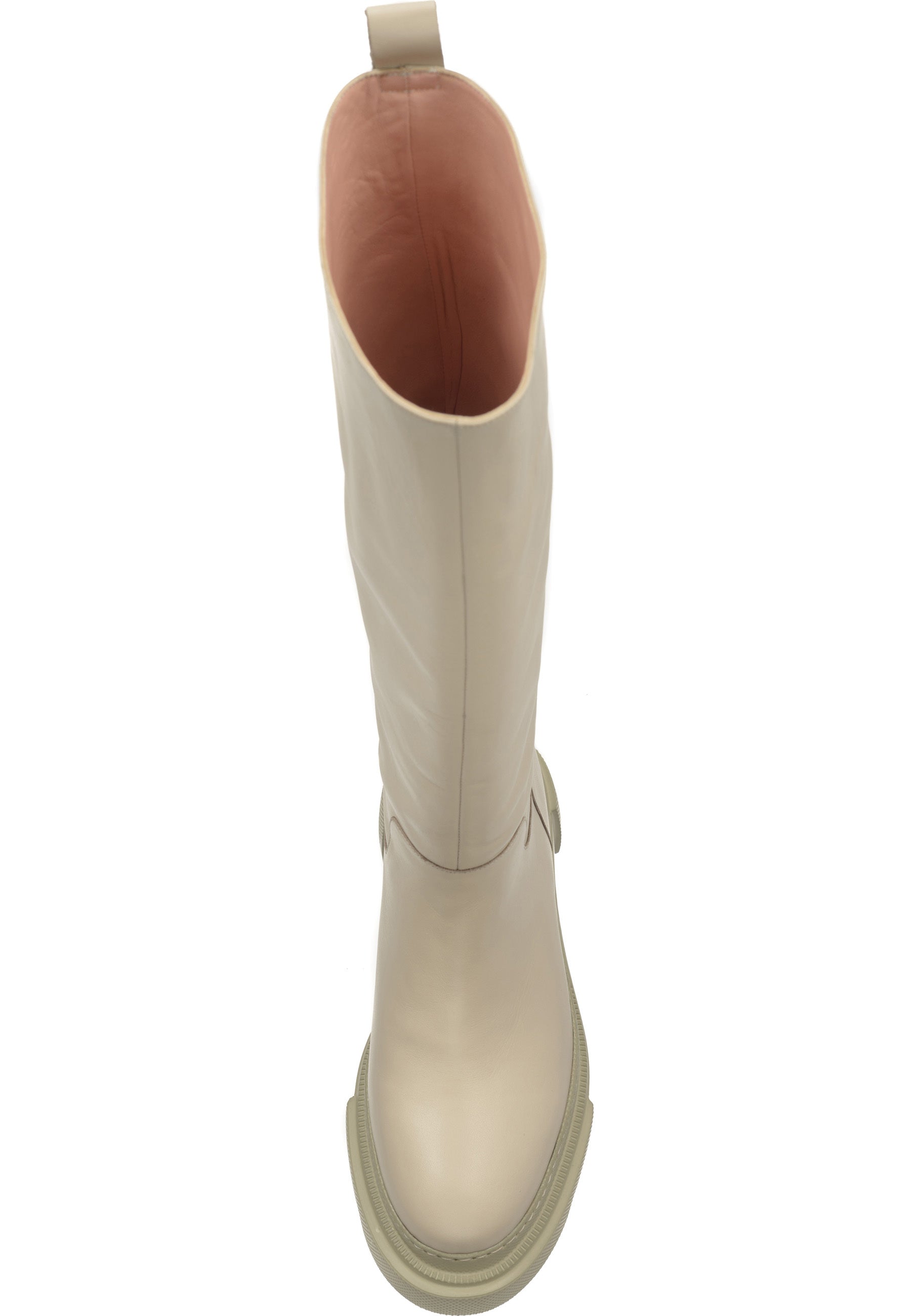 Tall Chunky Sole Leather Boots - Beige