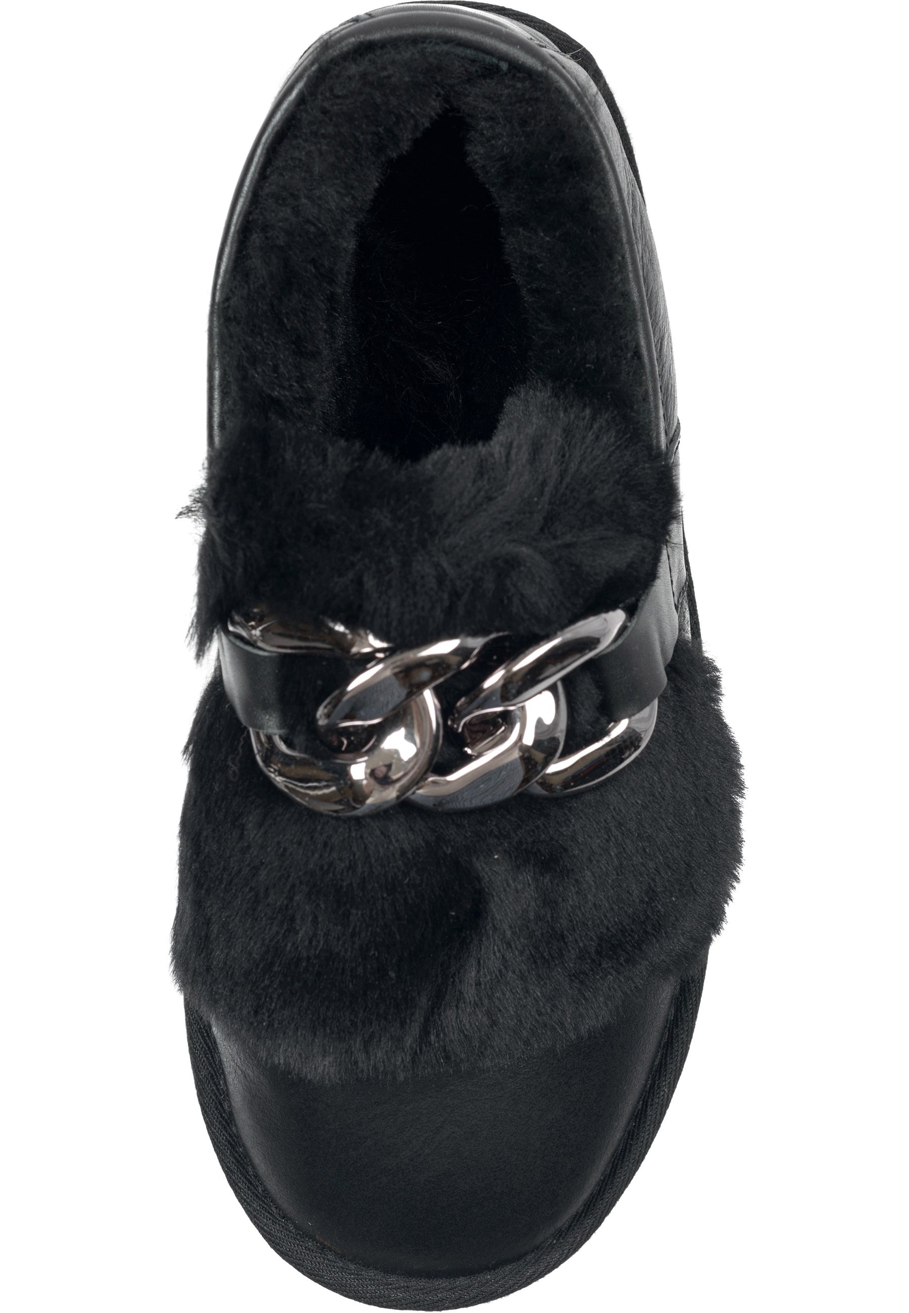 Chain Fur Lined Loafers - Black