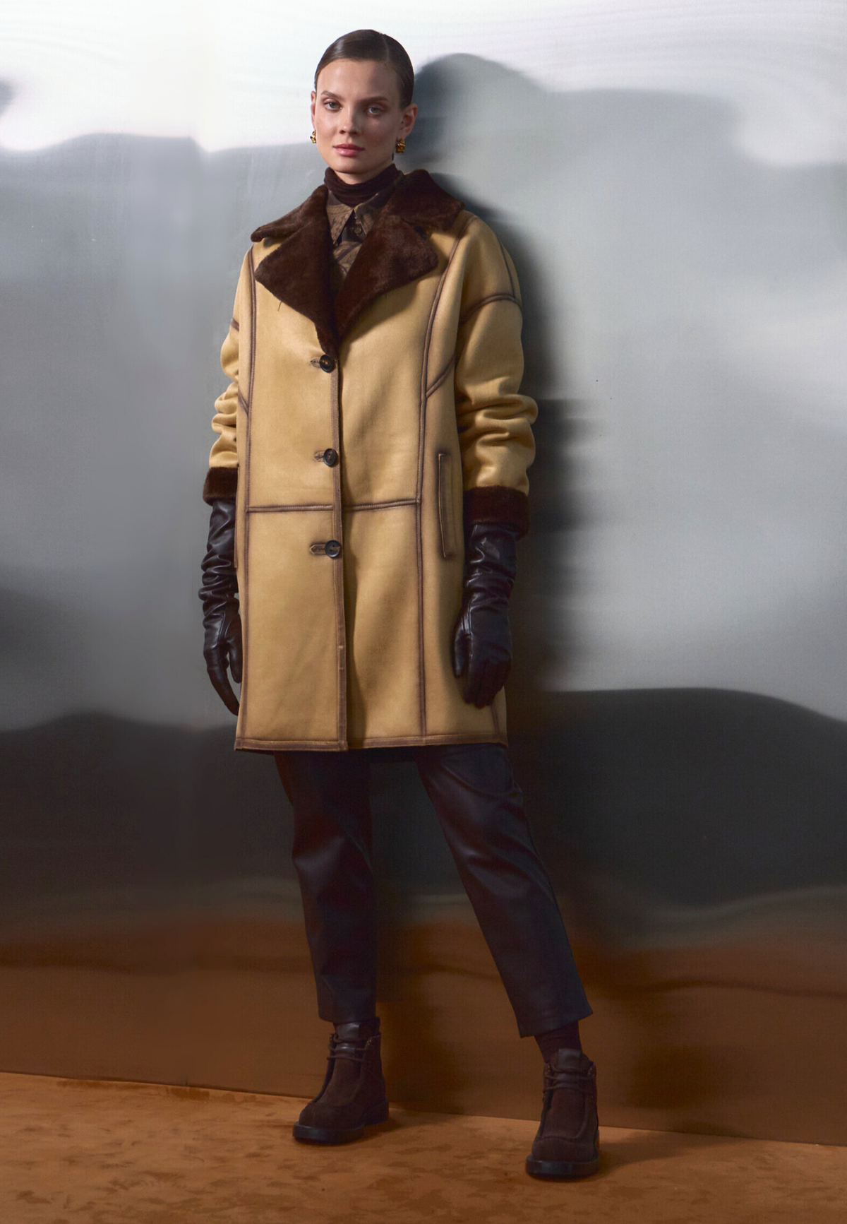 Faux Reversible Shearling Coat with Belt