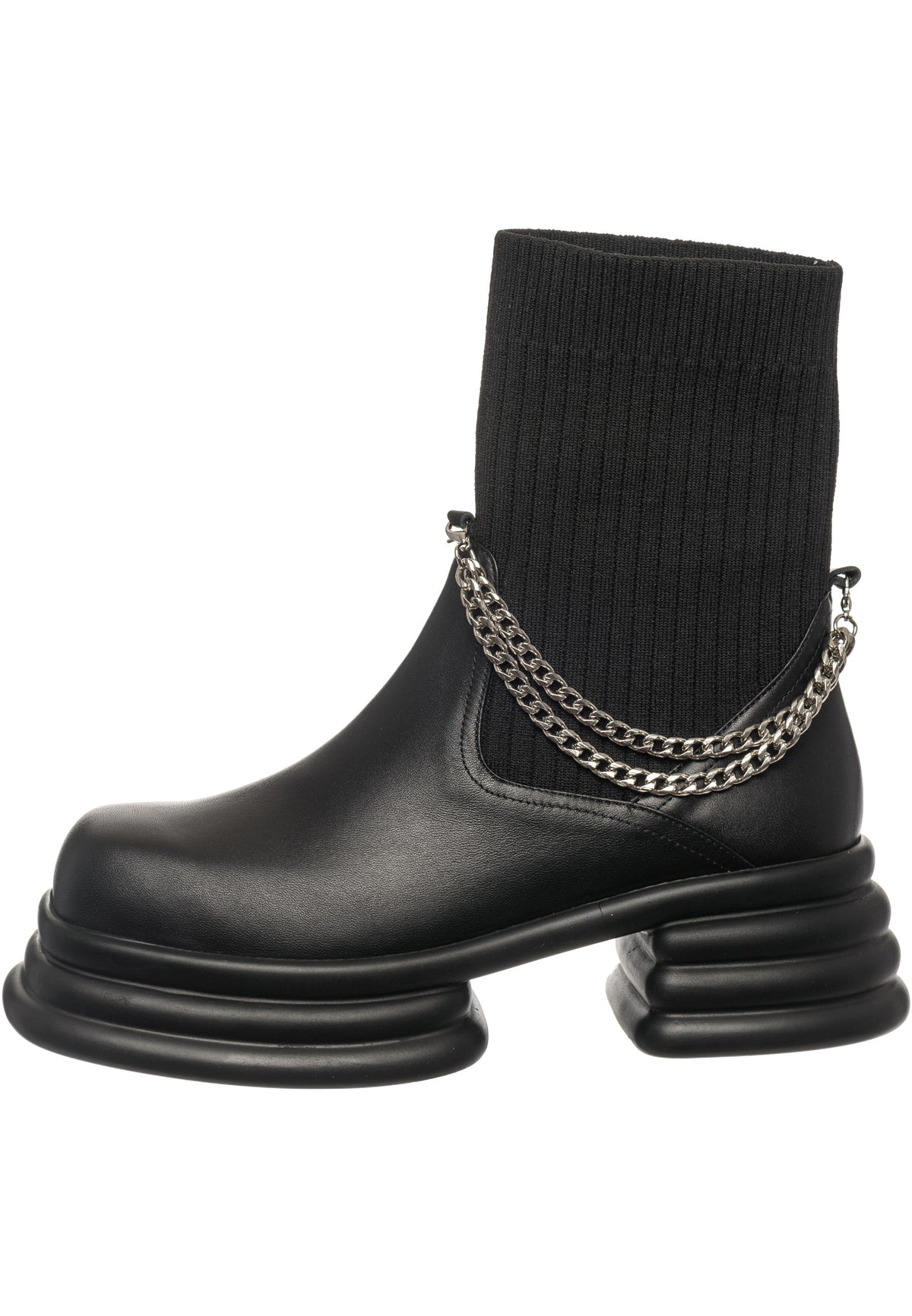 Buty za kostkę z prążkowanej skarpety z łańcuszkiem