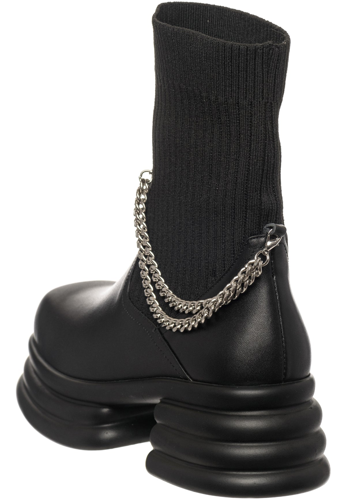 Buty za kostkę z prążkowanej skarpety z łańcuszkiem