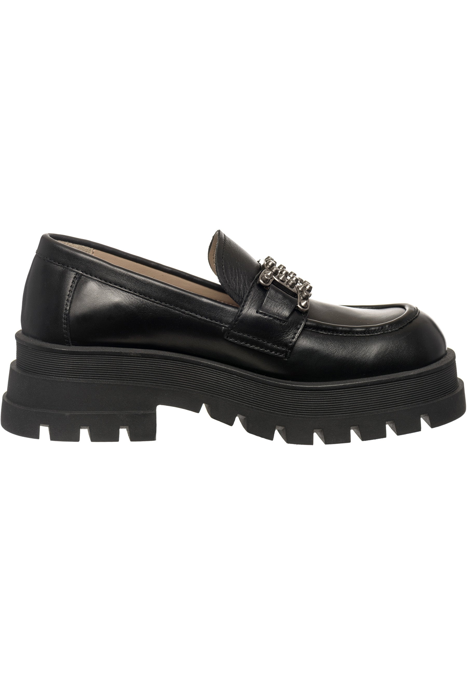 Chunky Studded Loafers - Black