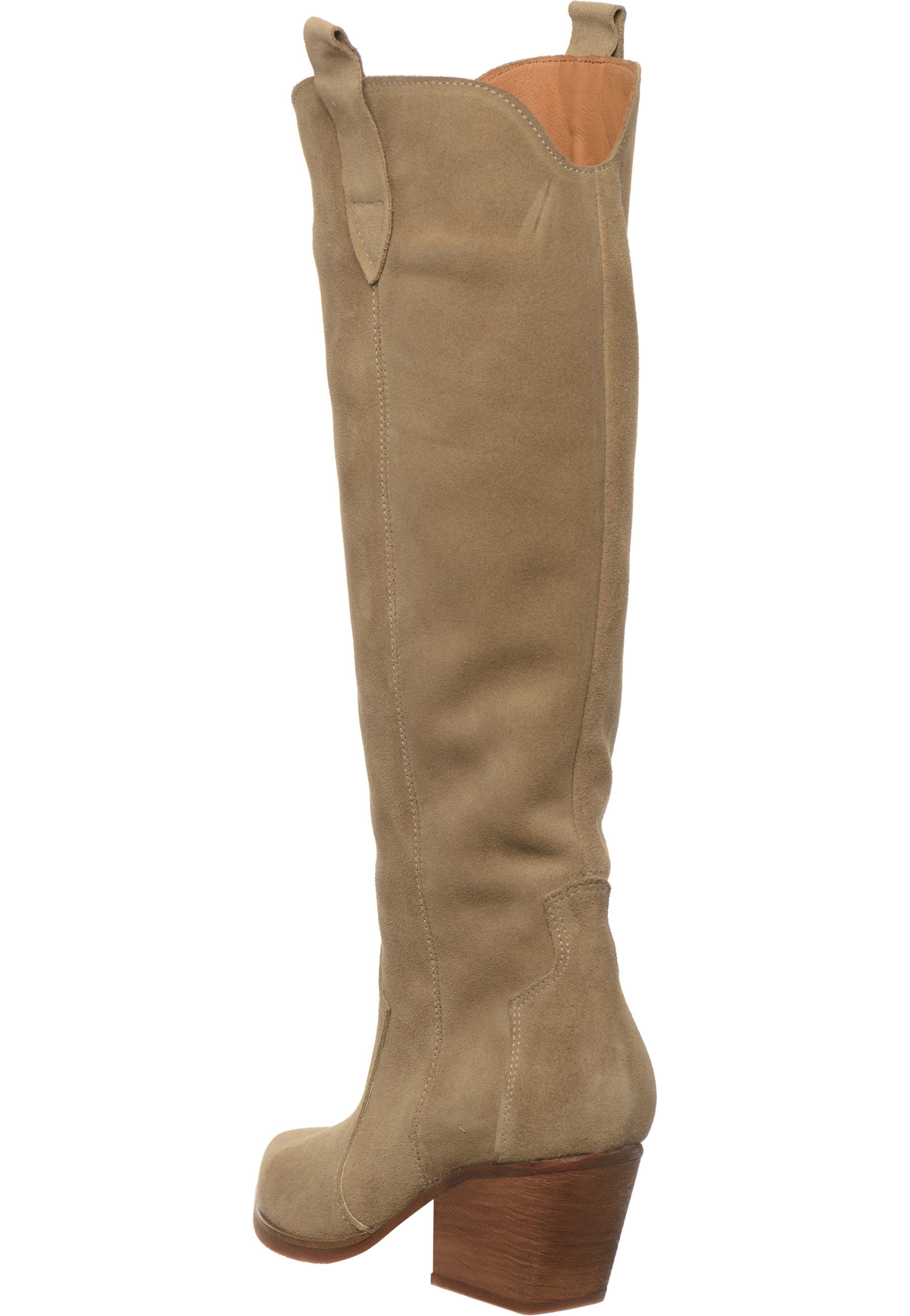 Western Block Heel Boots - Light Brown