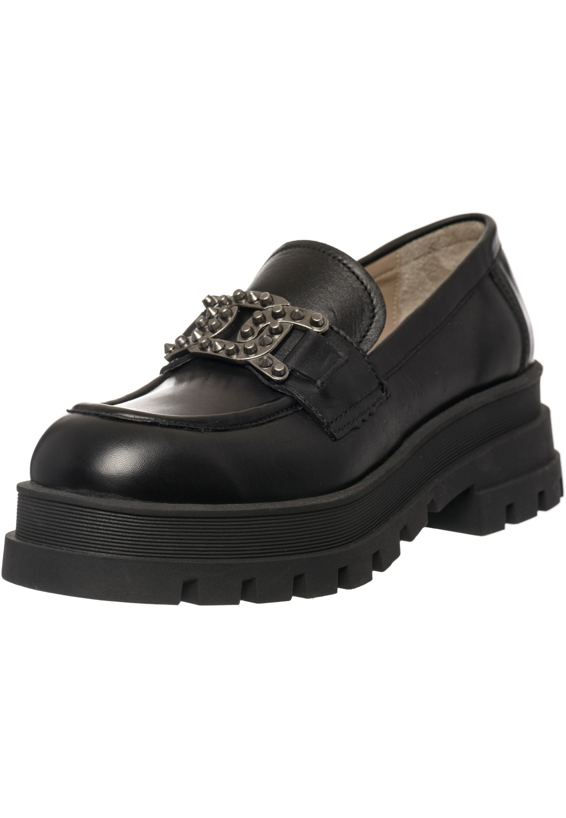 Chunky Studded Loafers - Black