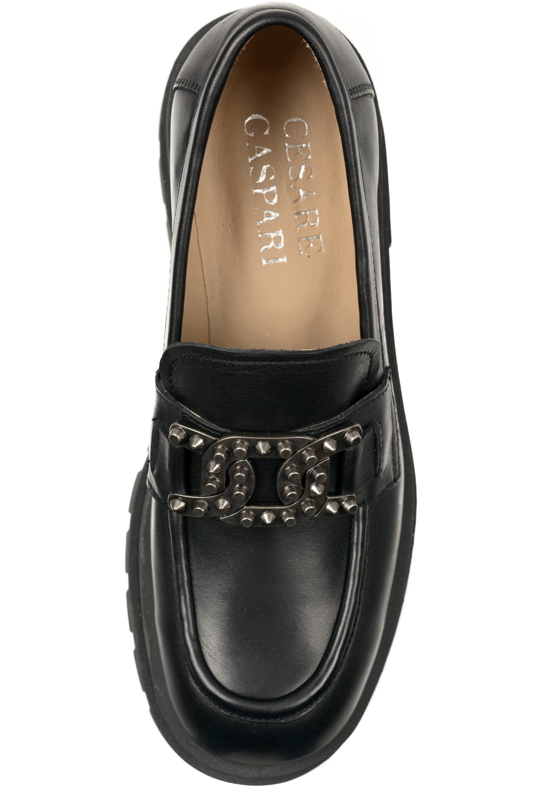 Chunky Studded Loafers - Black