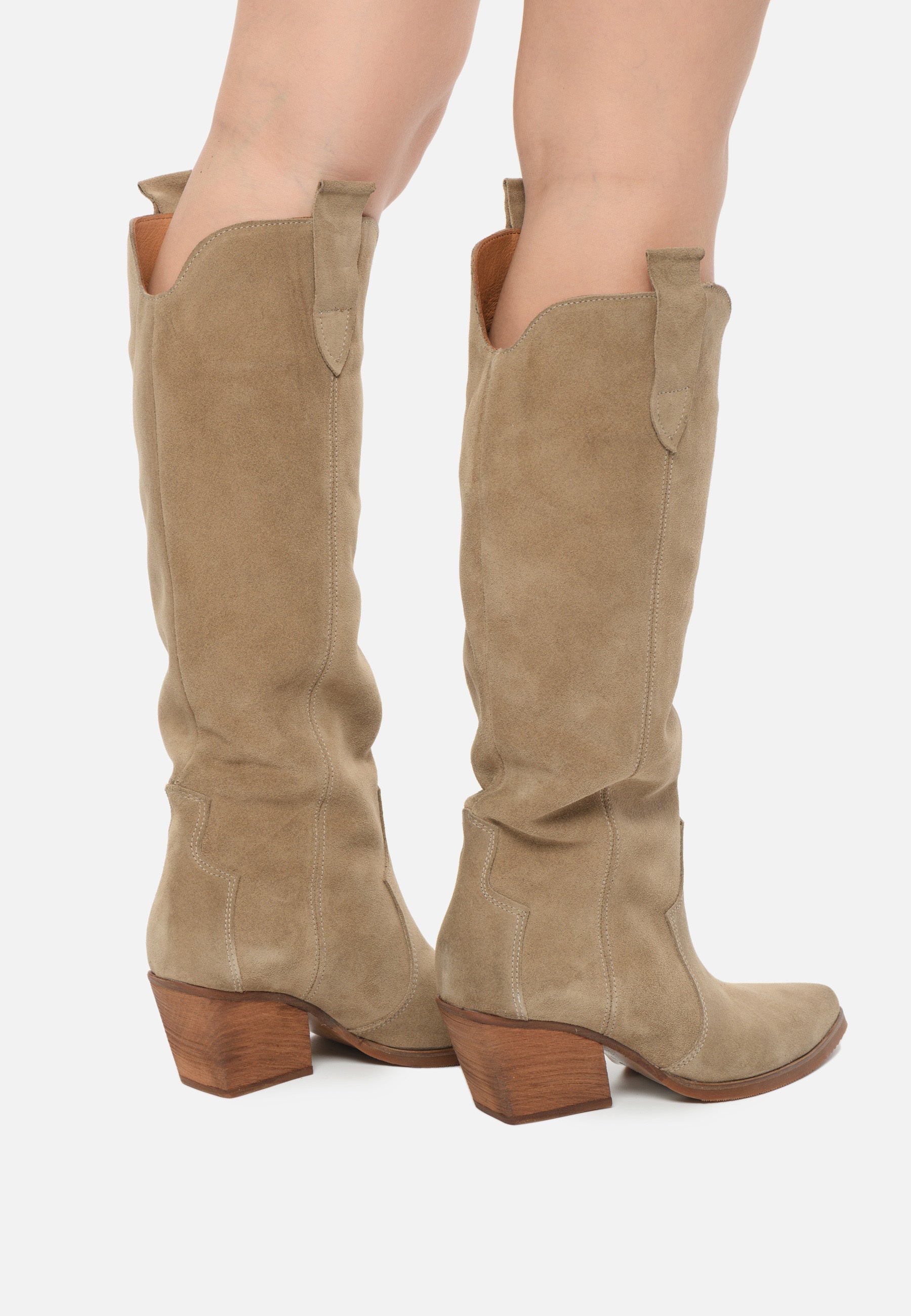 Western Block Heel Boots - Light Brown