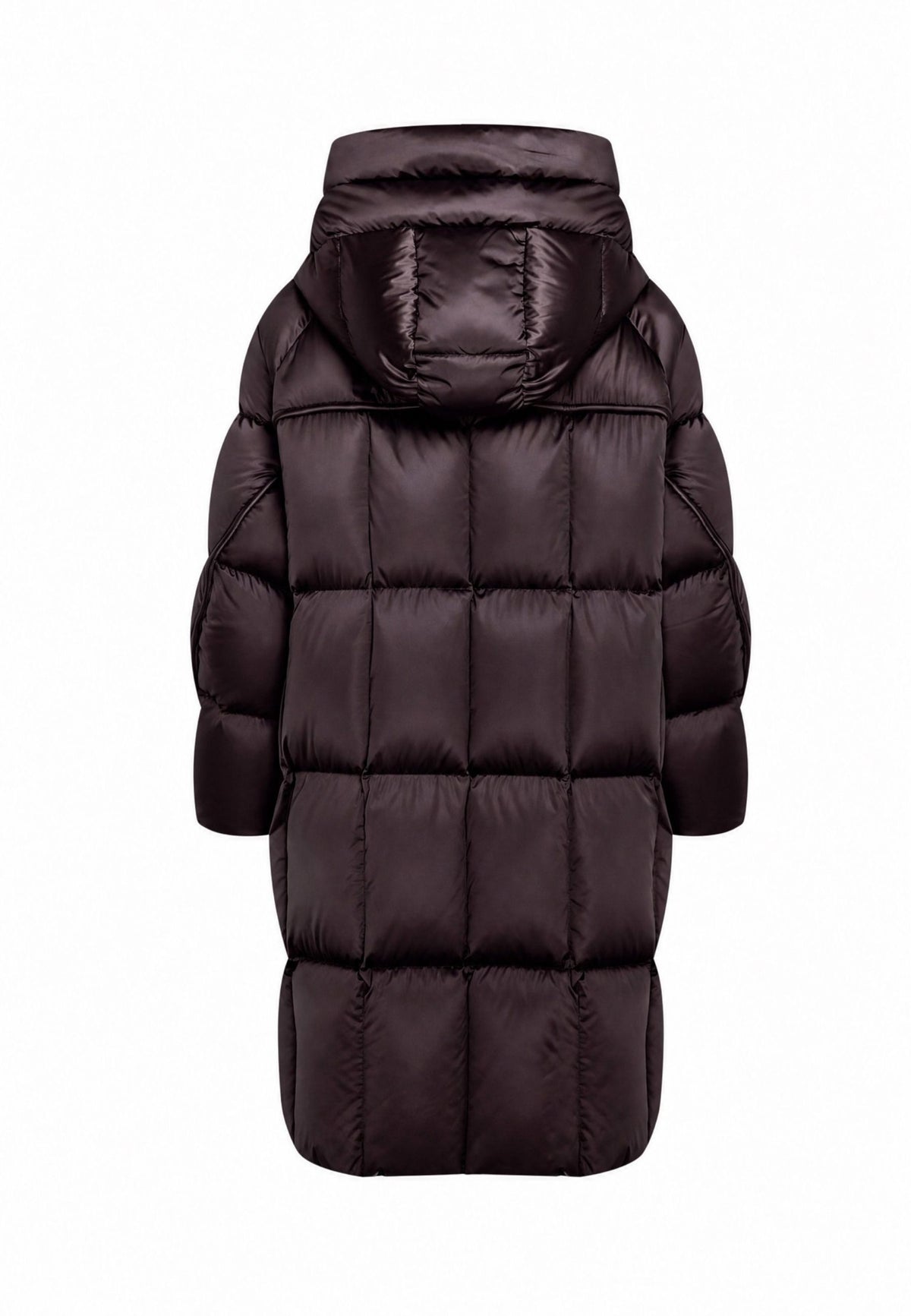 Lange oversized gewatteerde jas met capuchon – Donkerpaars