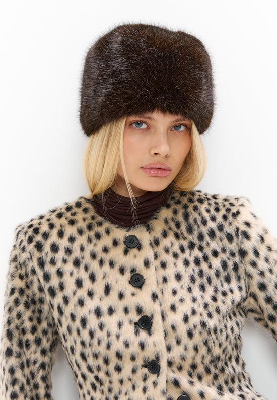 Gorro de invierno de piel sintética – Marrón oscuro