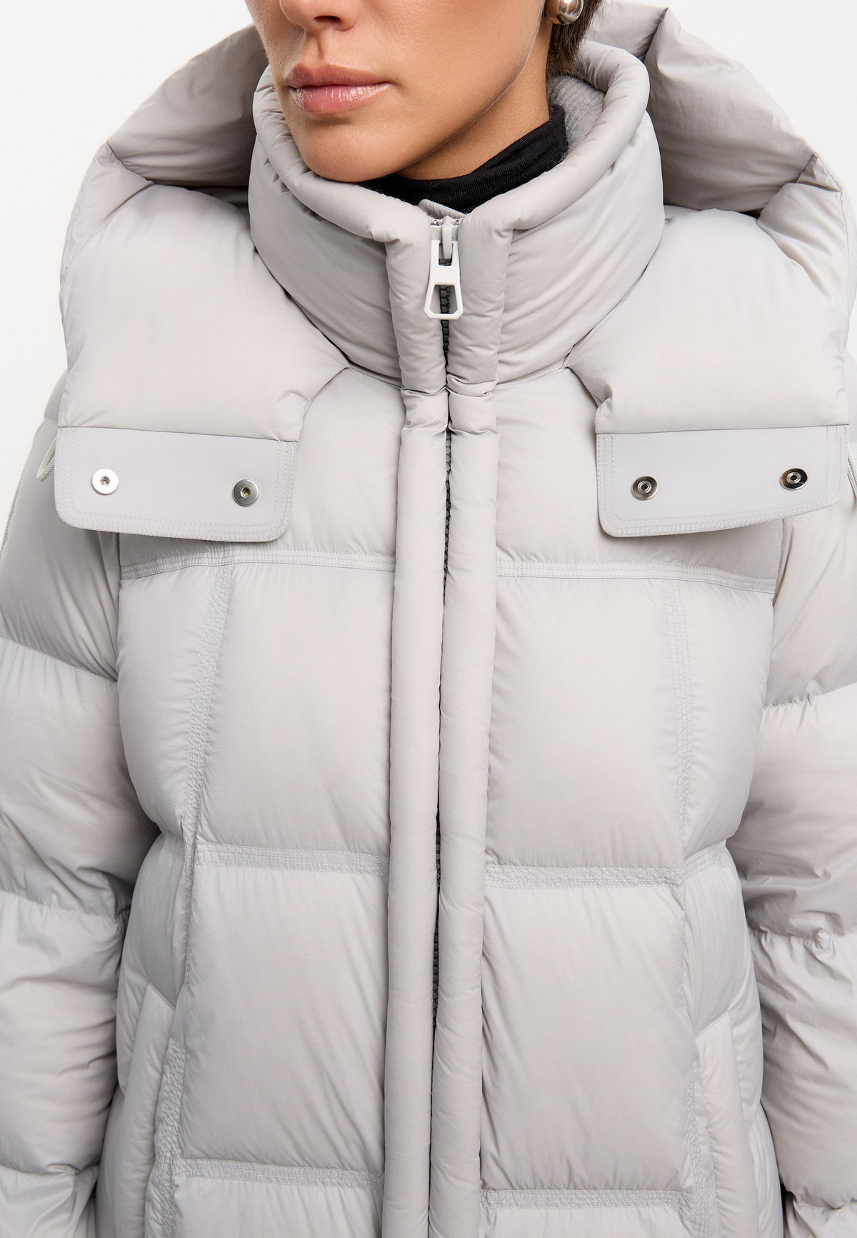 Long Quilted Down Puffer Coat - Grey