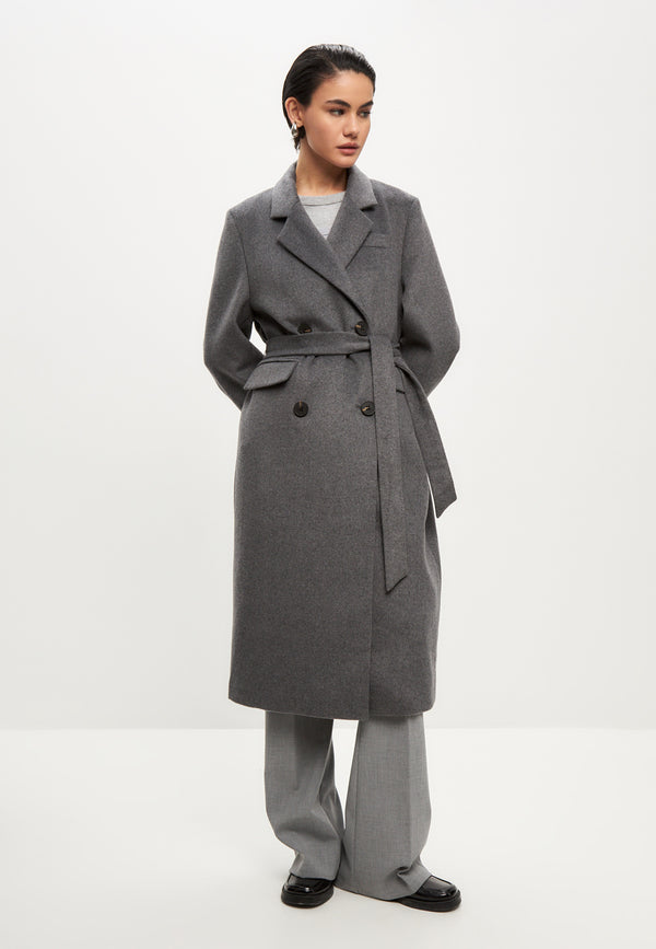 Double-breasted long wool coat – Grey